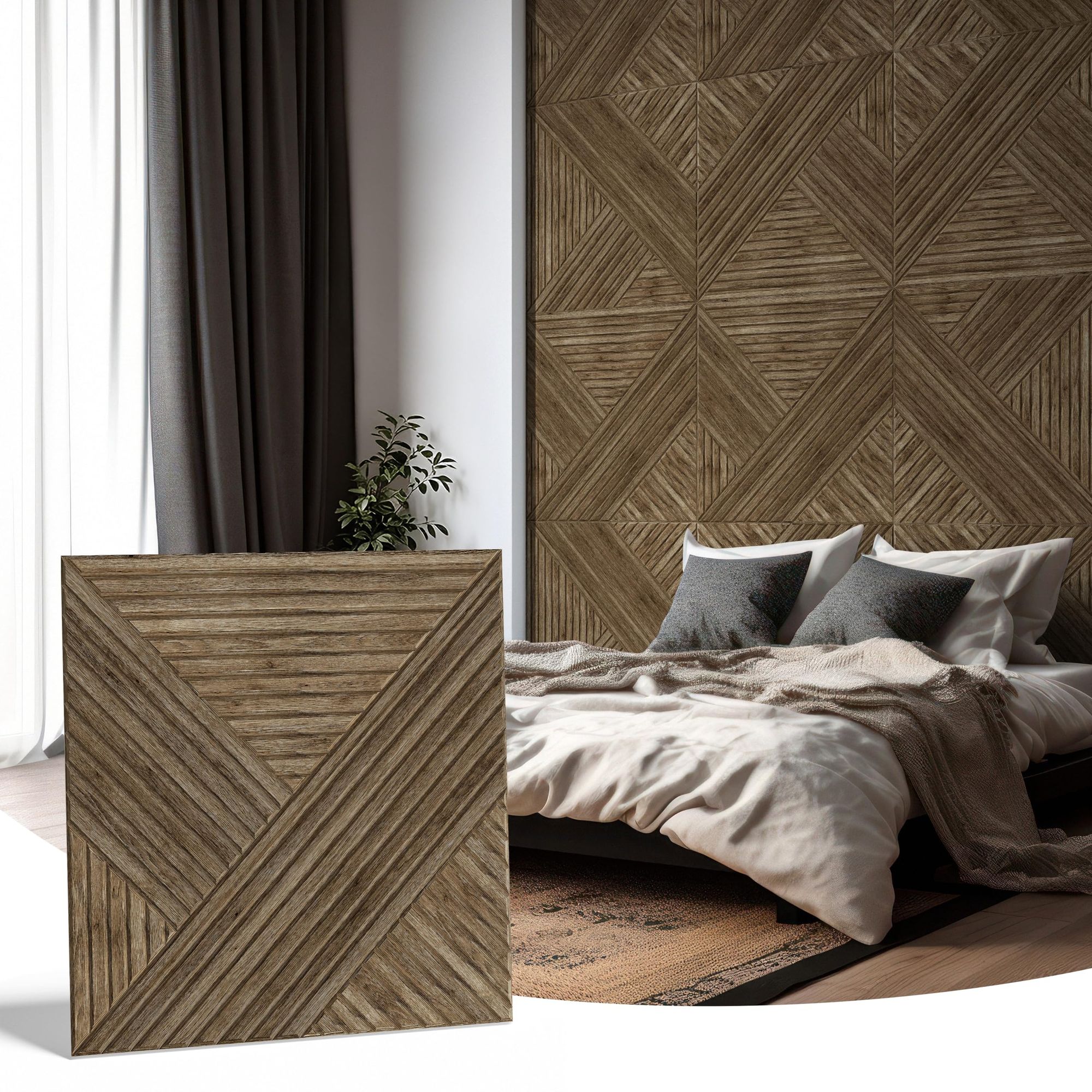 Angel Sar 6 Pack 23.6x23.6x0.36 Inch Wood Look Polyester Fiber Acoustic Panels Sound Absorbing for Living Room Bedroom Home Office Apartment