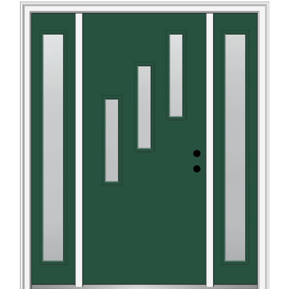 MMI DOOR ZZ350863L Spotlights 64-in x 80-in x 6-9/16-in Fiberglass Pulse lite Left-hand inswing Hunter Green Painted Prehung Front Door with Sidelights with Brickmould Insulating core