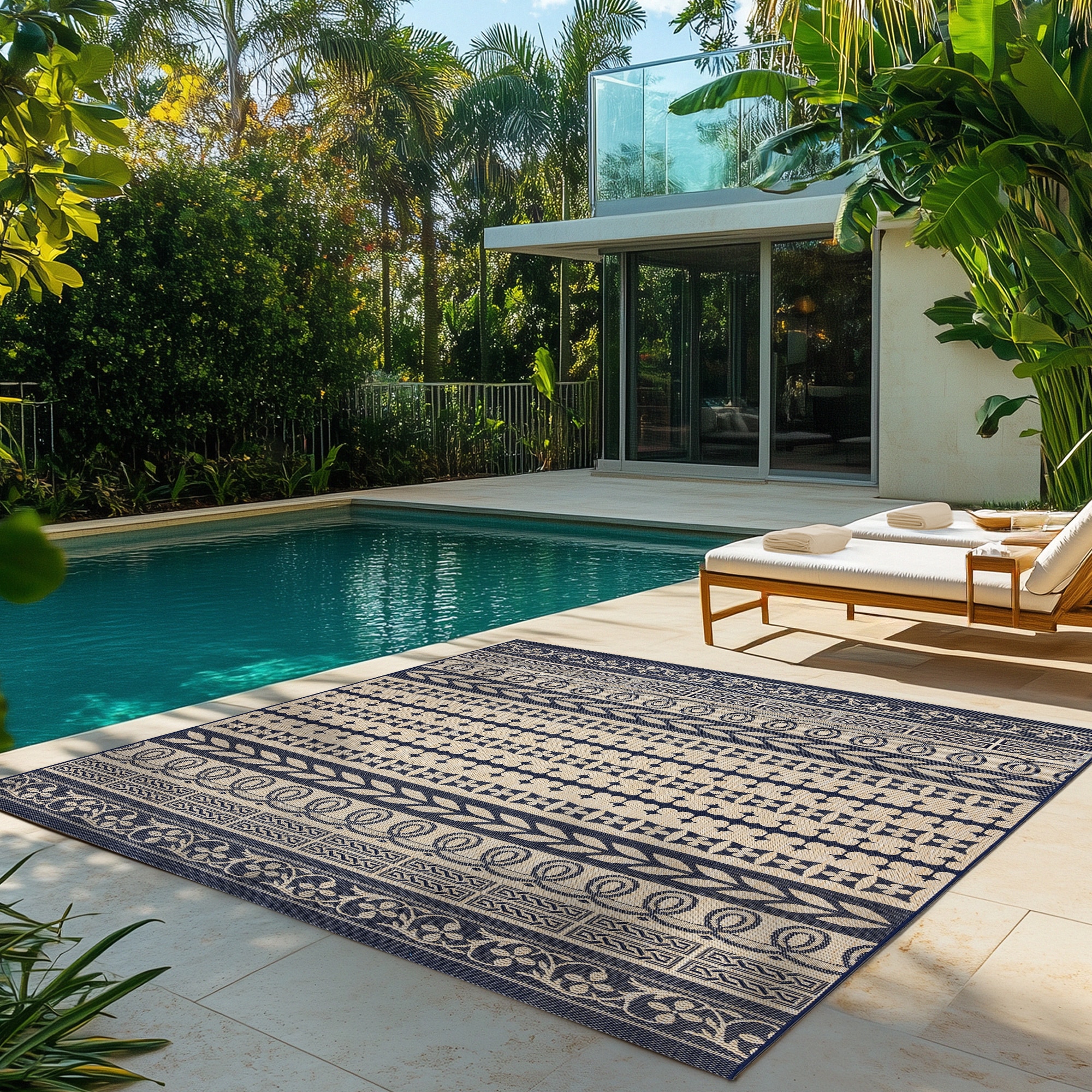 GERTMENIAN 25491 5 x 8 (ft) Flatweave Polypropylene Navy/Sand Rectangular Indoor/Outdoor Stripe Bohemian/Eclectic Area rug