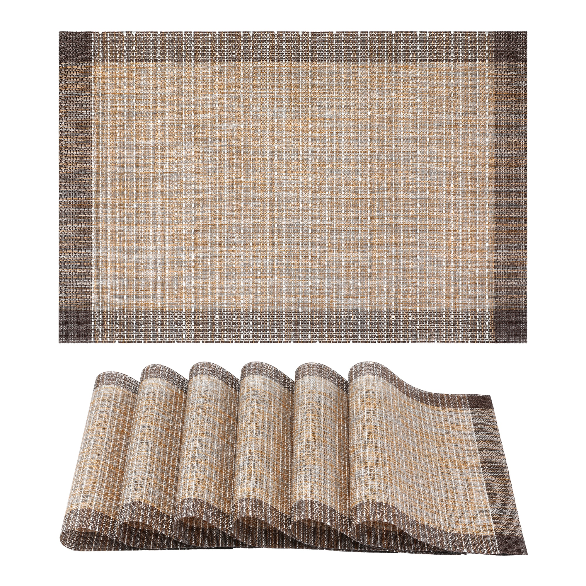 Unique Bargains 6pcs Plastic Placemats for Dining Table Decor Indoor Outdoor Washable Kitchen Table Mat 17.7x11.8inch Coffee