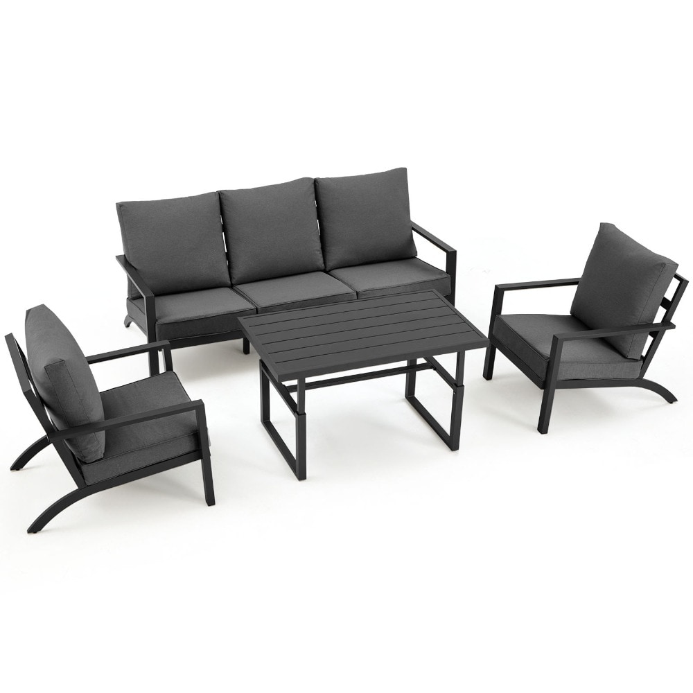 AECOJOY 16299BK-LS01 Conversation Set Outdoor Sectional with Black Cushions and Aluminum Frame