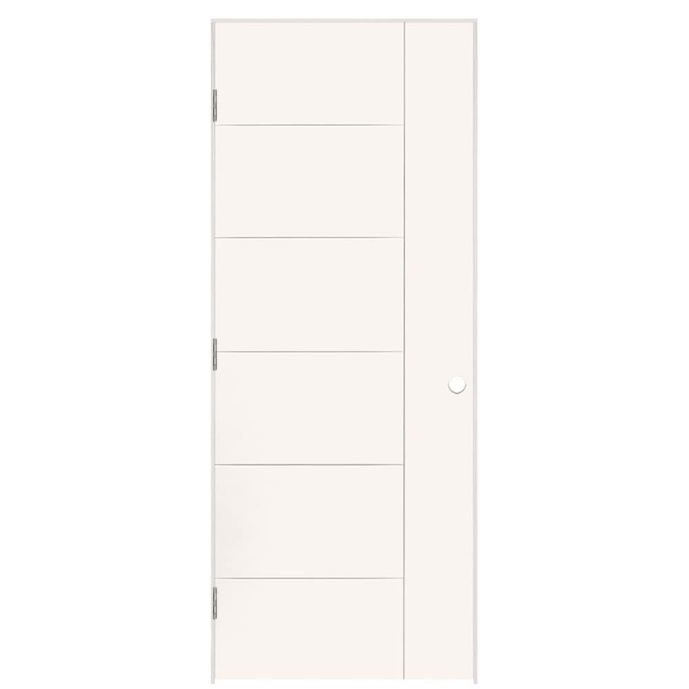 Masonite 1446807 32-in x 80-in White Hollow core Flush Right hand Smooth Prefinished Molded composite Flat Jamb Single Prehung Interior Door