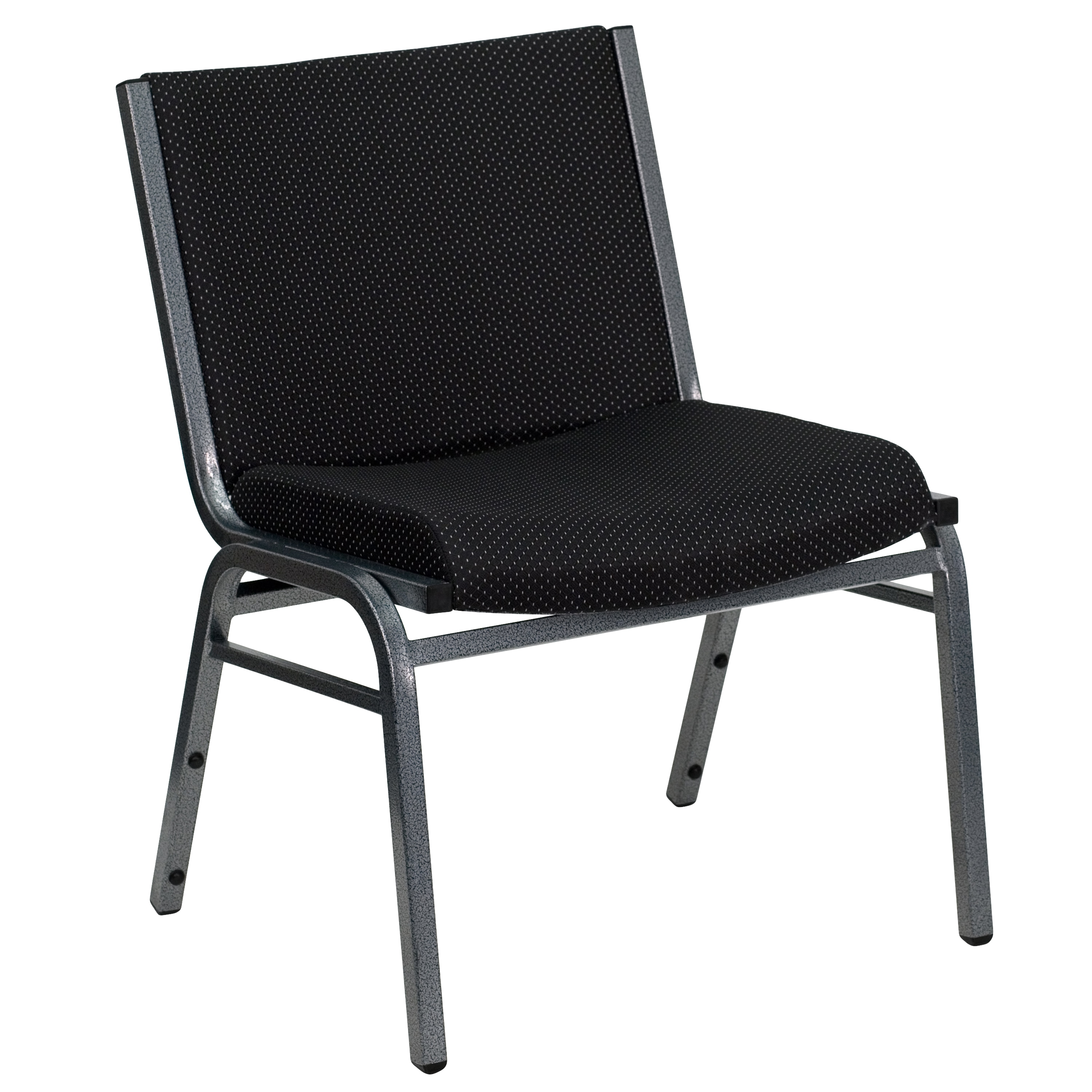 Contemporary Black Fabric & Silver Metal Stackable Chair Duo
