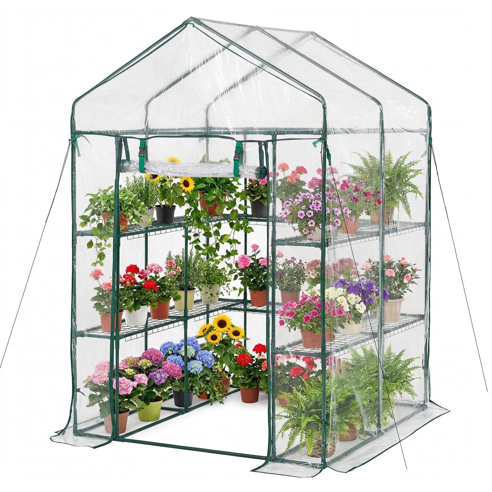 Mecale - 54-in L x 54-in W x 77.2-in H Walk-In Greenhouse with 2 Levels and 10 Shelves