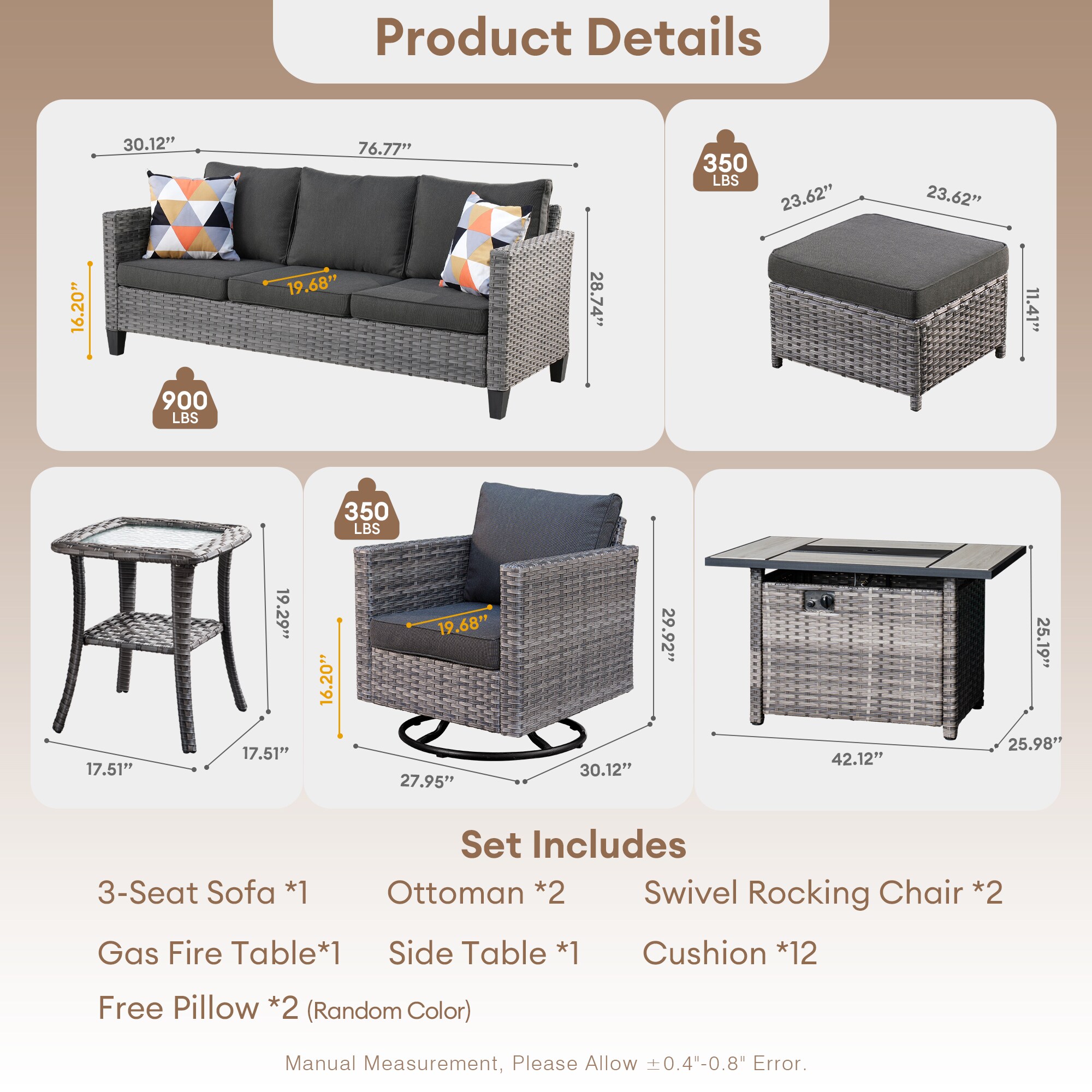 XIZZI XSQRC1174-CFP Patio-Conversation-Sets - View #10