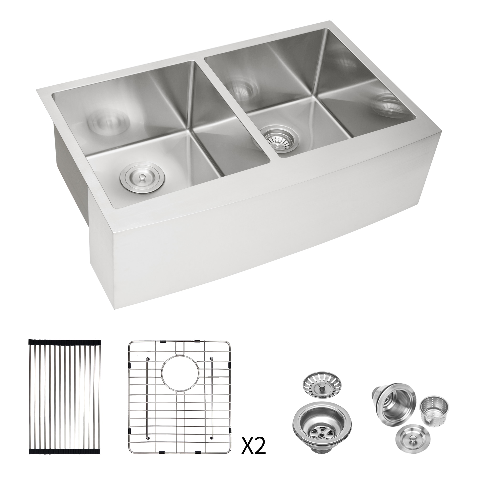 Forclover Farmhouse apron front 33-in x 21-in Stainless steel Double equal bowl 16 -Gauge Kitchen Sink