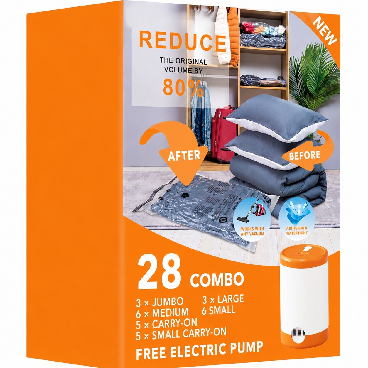 UUDULY  28 Pack Vacuum Storage Bags with Electric Pump Space Saver Bags for Clothes Mattress Blanket Duvets Pillows Comforters Travel