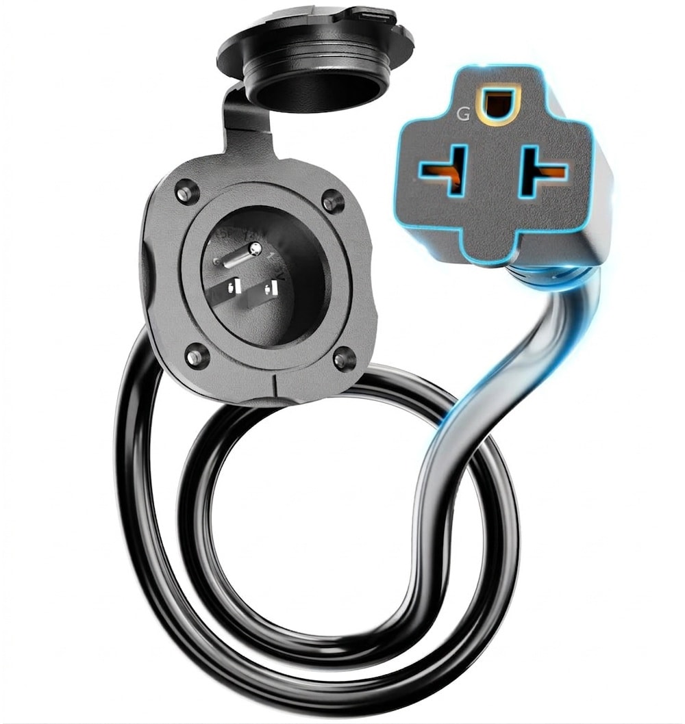 Oyezvary 1 Piece 20 Amp AC Power Inlet Port Plug with Dual 18 Inch Extension Cords Weatherproof Cover Flanged Inlet for RV Trailer Boat Camper #LOZ0429H29