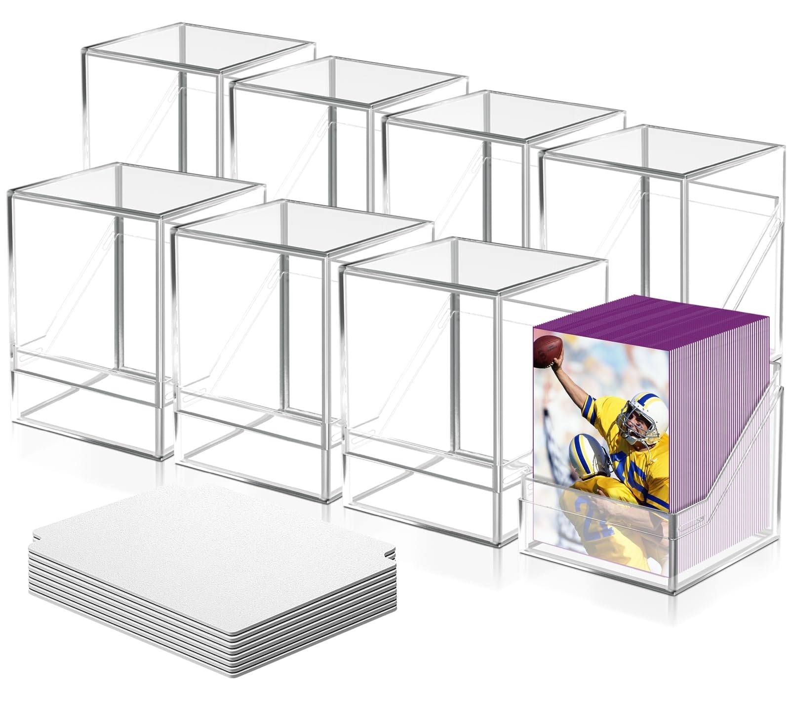 Anqtovp  8 Pack Acrylic Card Deck Cases with 8 Dividers Clear Storage Boxes Fits 100 Cards Each 2.8 x 3 x 4 in for Trading and Sports Cards