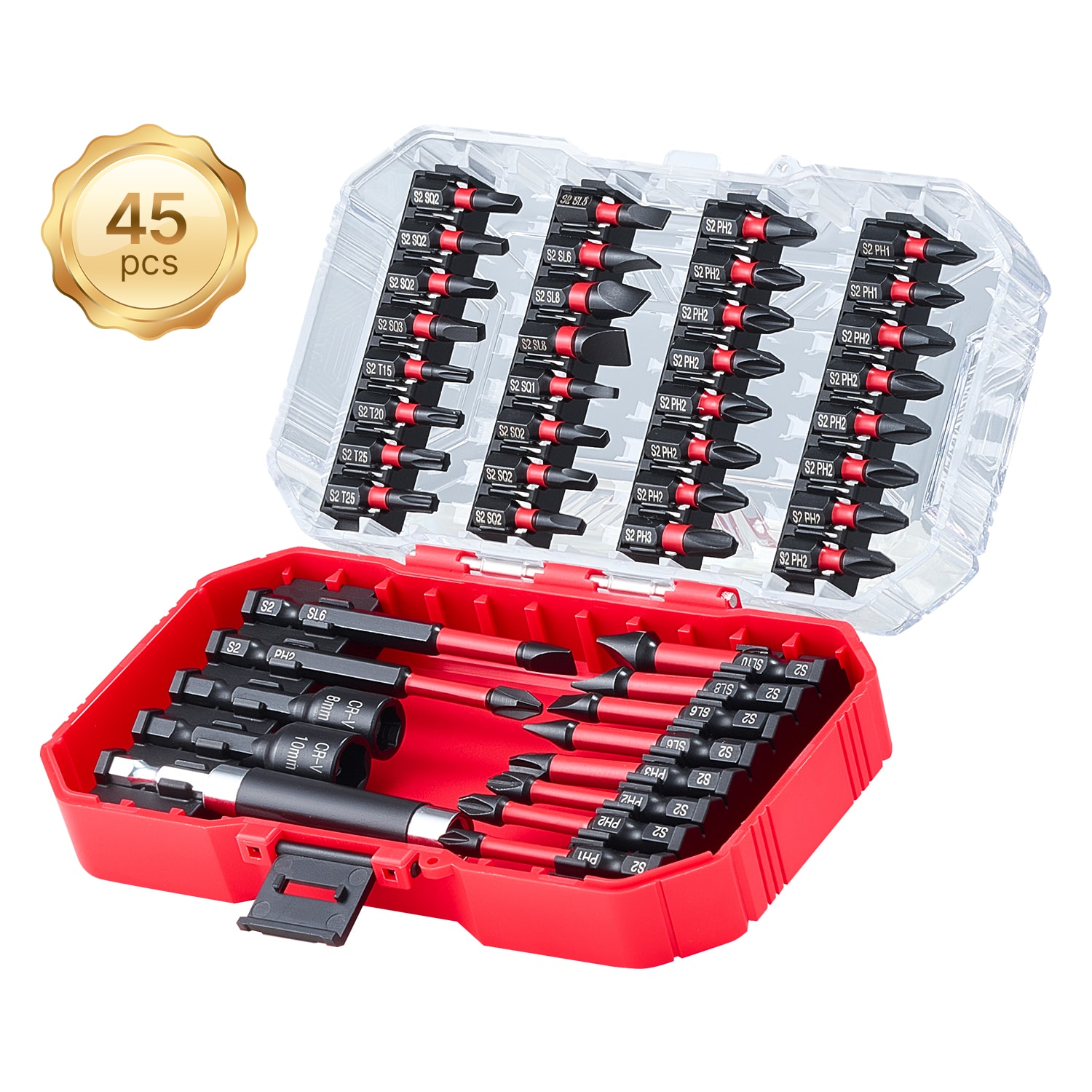 Wooakway Screwdriver Bit Set 45-Piece Magnetic Bits Blackened Finish with Storage Case Tool Sets with Case Tool Box for Auto Repair and Home Maintenance #FXLS0607-604E48