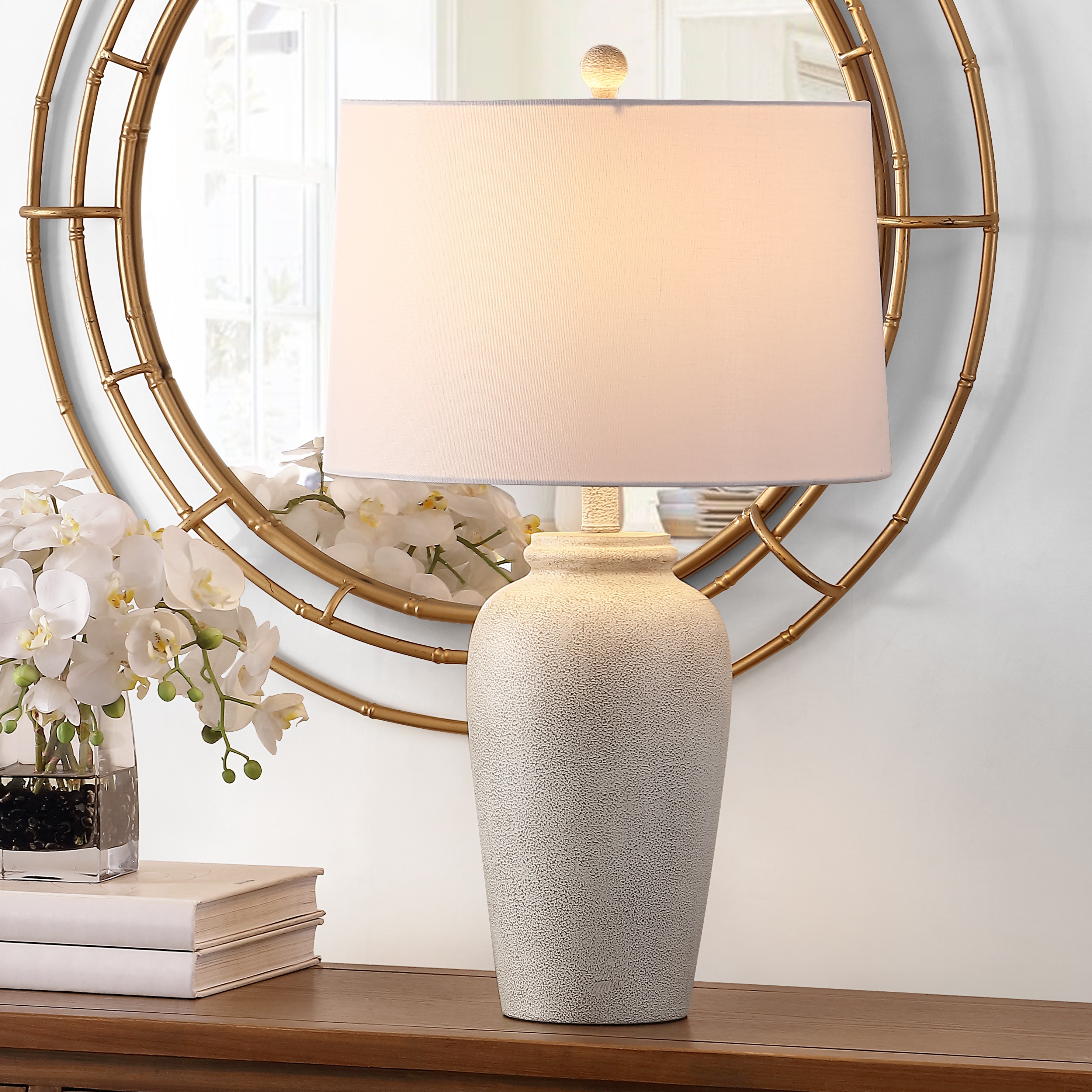 Safavieh Sabrin Contemporary Resin Table Lamp with White Fabric Drum ...