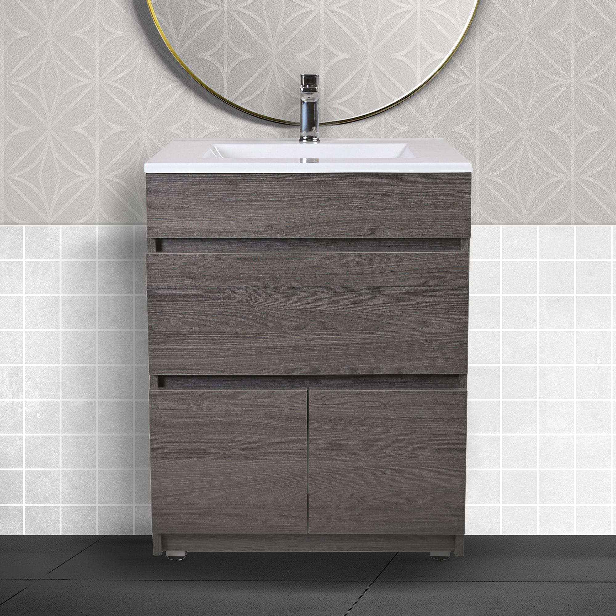 30-in Smoke Ash Gray Single Sink Bathroom Vanity with Smoke Ash Gray Acrylic Top | - GRAVITA DESIGNS AL300307SAG