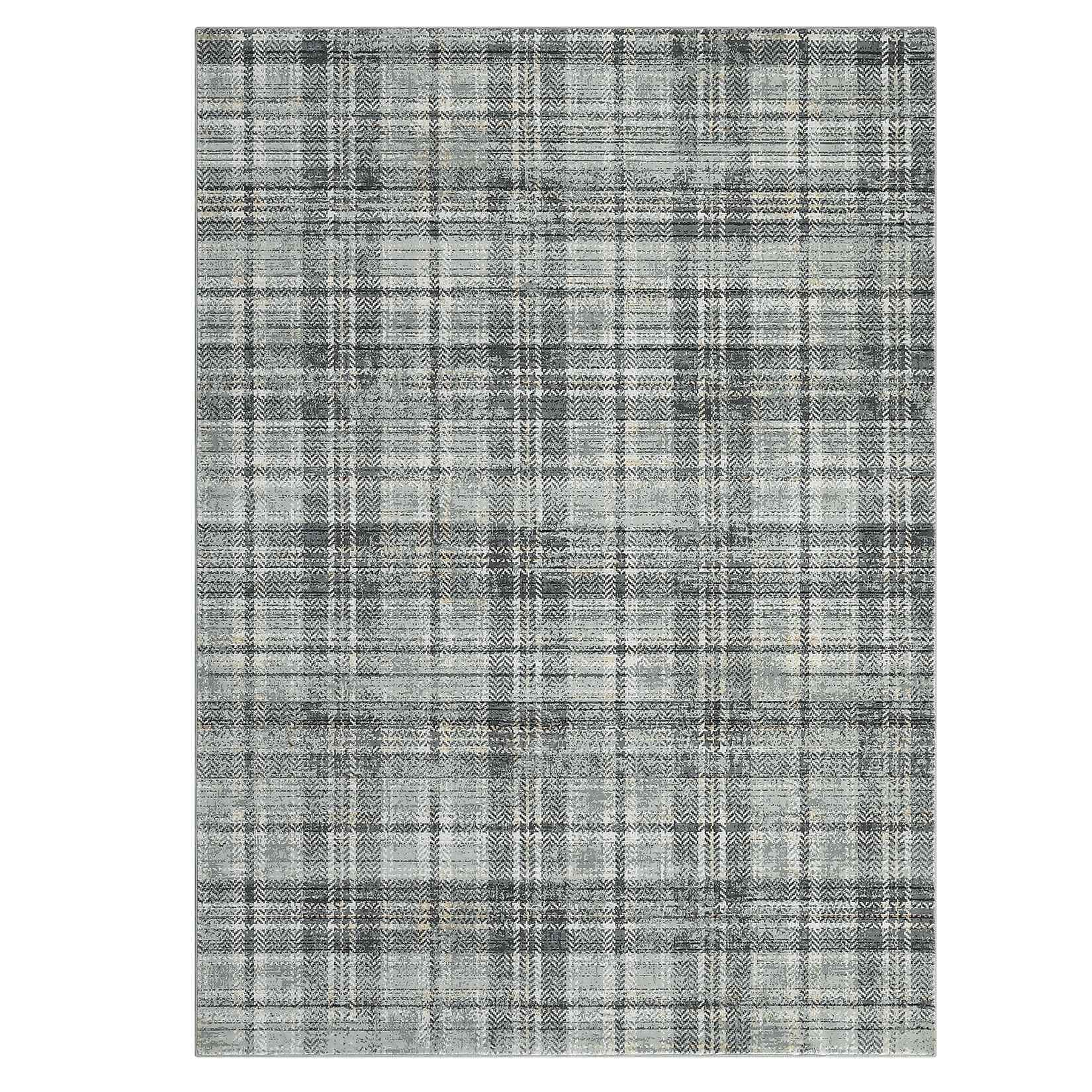 Qeetex SUNNY-PHO-13CGJOIV 10 x 13 ft Polyester Green Rectangular Living Room Bedroom Dining Room Geometric Lattice Print Modern Machine Washable Area Rug