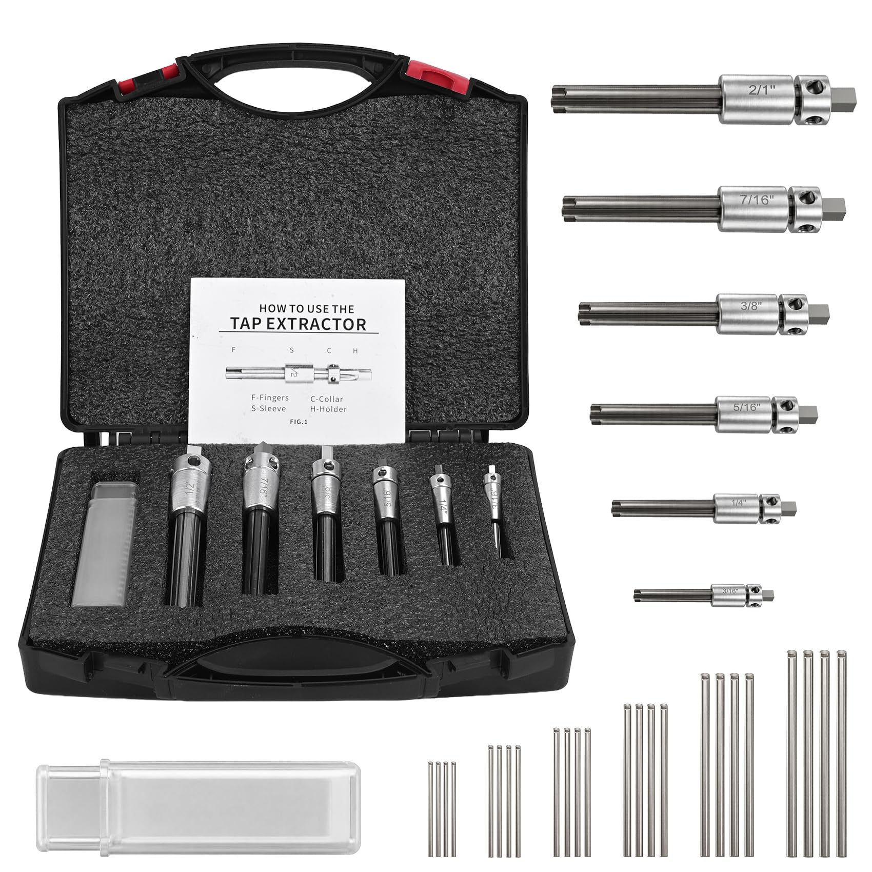 Vrbgify  18001 Tap Extractor Set 6 Piece 4 Flute Broken Tap Extractor Removal Tool 3 over 16 to 1 over 2 Heavy Duty Hardened Steel Kit with Spare