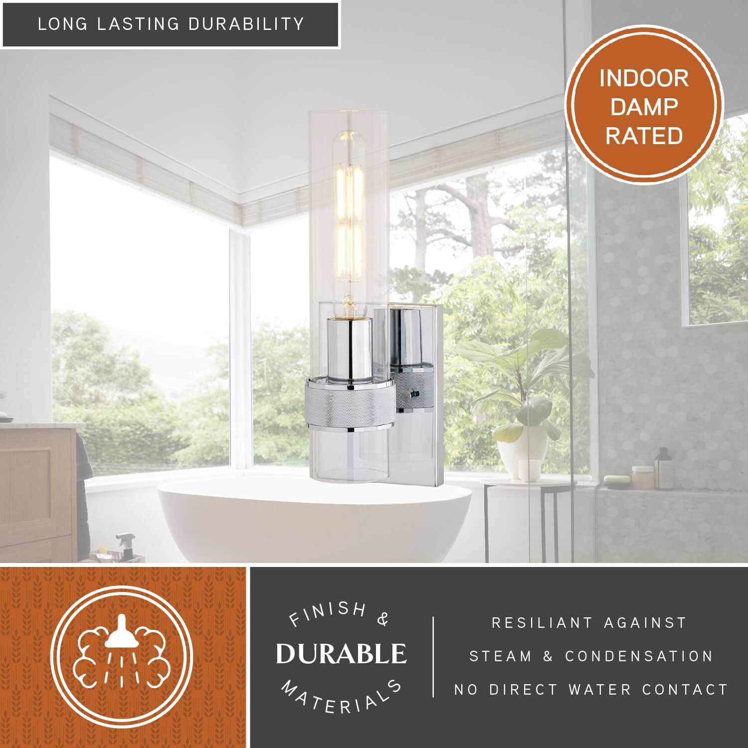 Chrome Cylinder Direct Wired Electric Wall Sconce with Clear Glass Shade