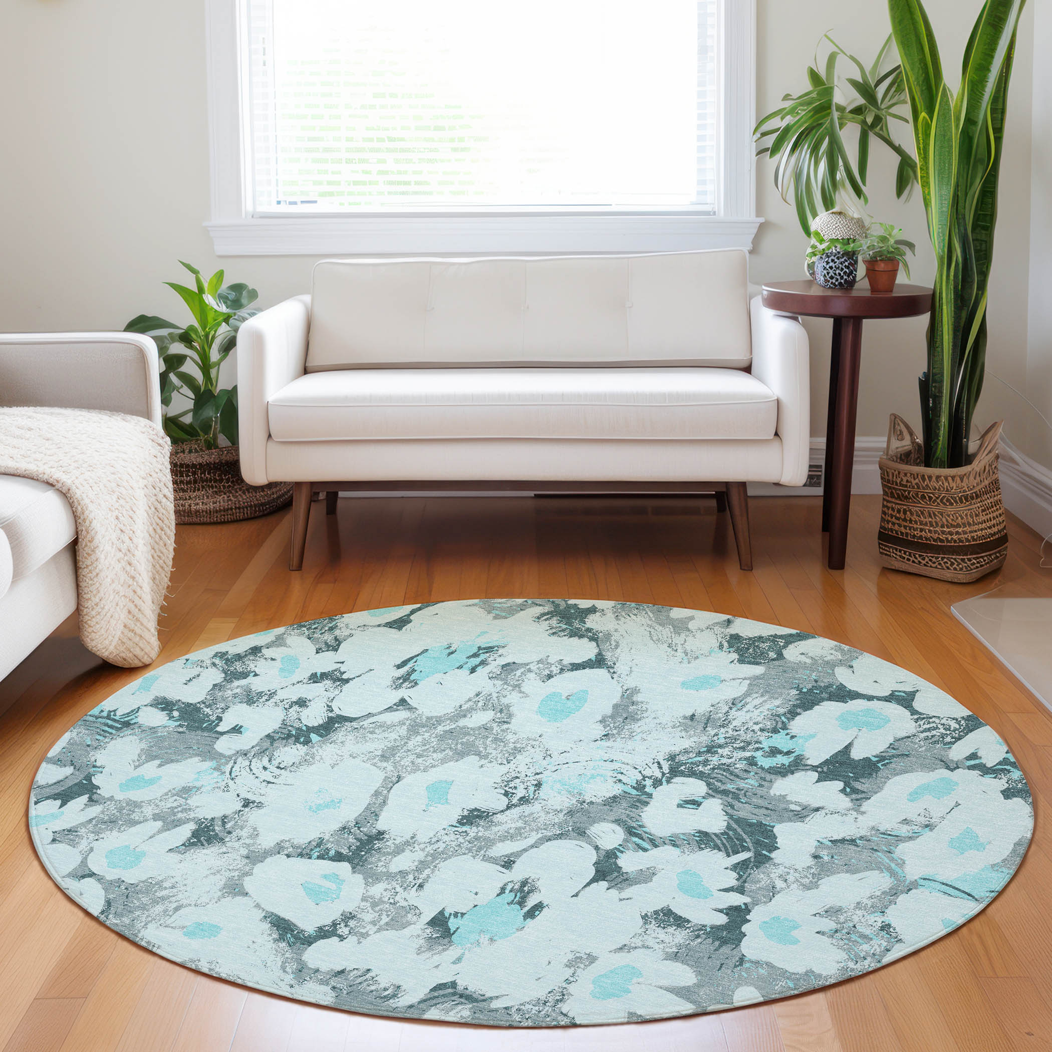 Addison Rugs ACN538TE8RO Chantille 8 x 8 (ft) Polyester Teal Round Indoor/Outdoor Geometric Farmhouse/Cottage Machine washable Area rug