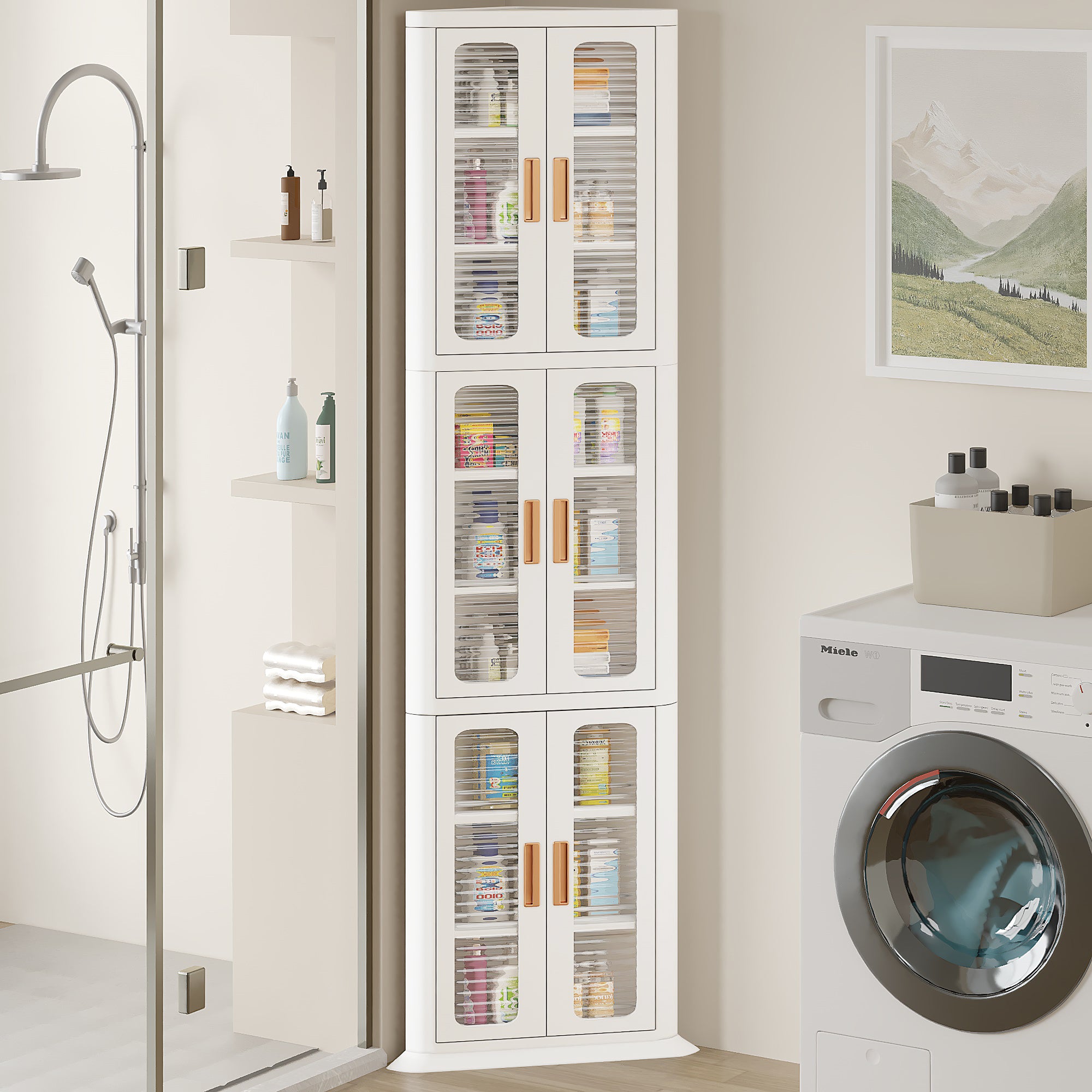 Vecelo LOE-DA-3T02-WHT 3 Tier Corner Storage Bins Stackable Multipurpose Storage Organiser Cabinet