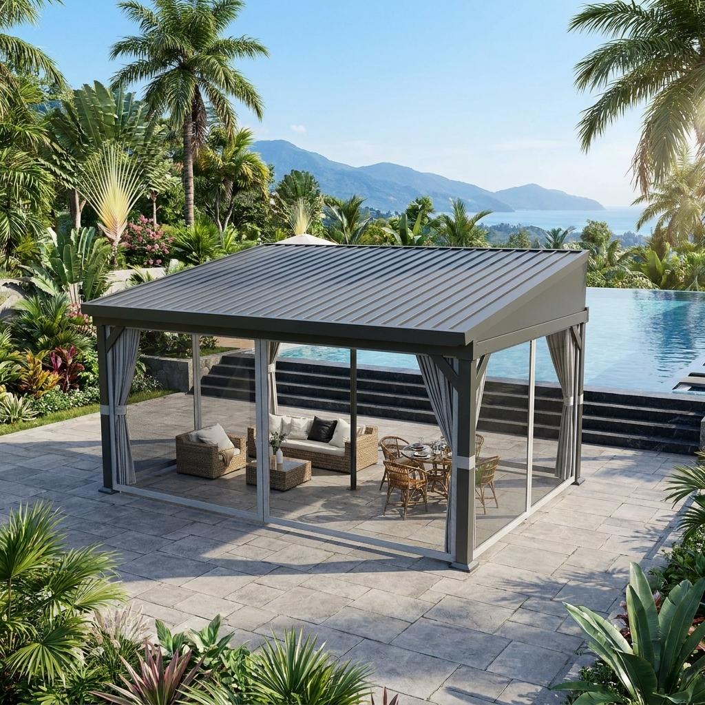 Encore Beets 16 X 12 Ft Wall Mounted Hardtop Gazebo Aluminum Frame ...
