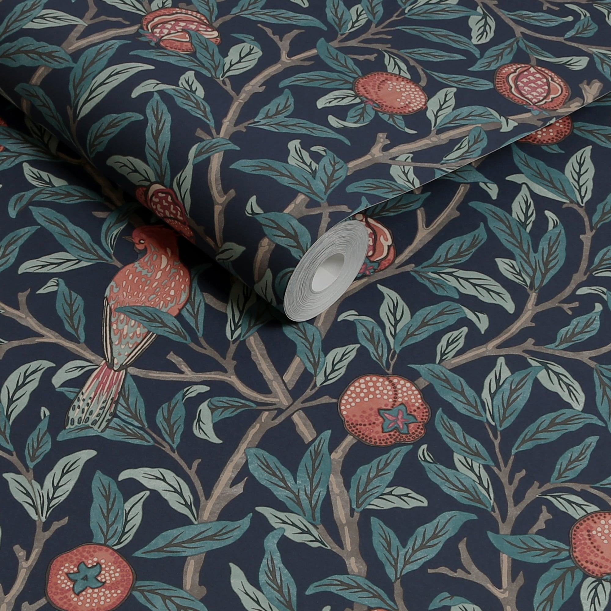 William Morris Navy Blue Floral Vinyl Wallpaper Roll
