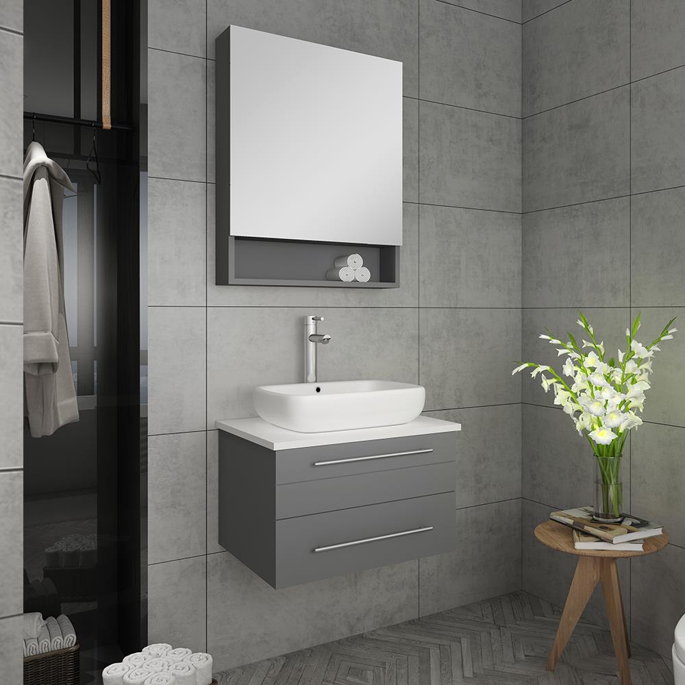 24" Wall Mounted Bathroom Vanity and Ceramic Sink Combo Concrete Grey Vanity Set 