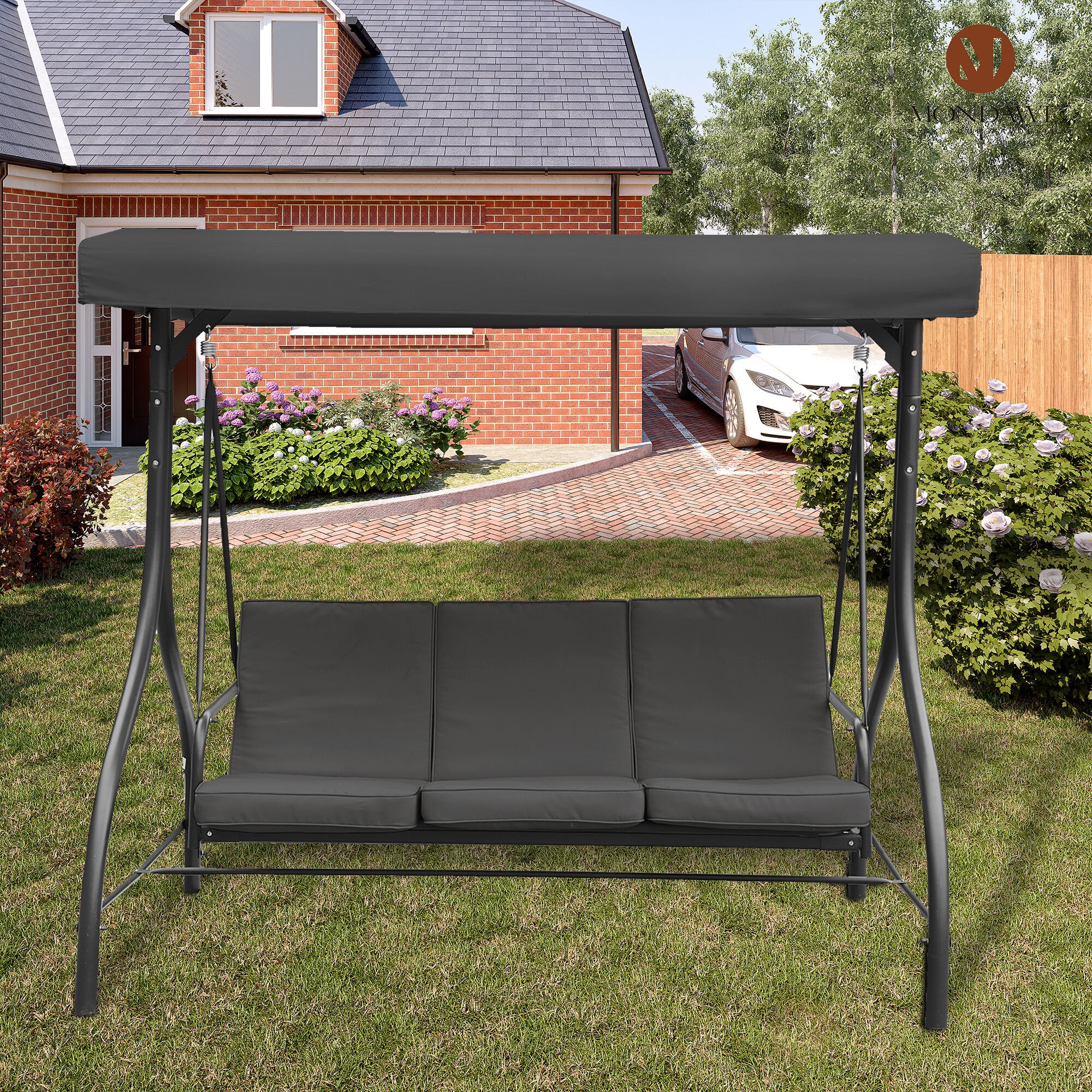 Mondawe 3-person Black Steel Outdoor Swing in the Porch Swings ...