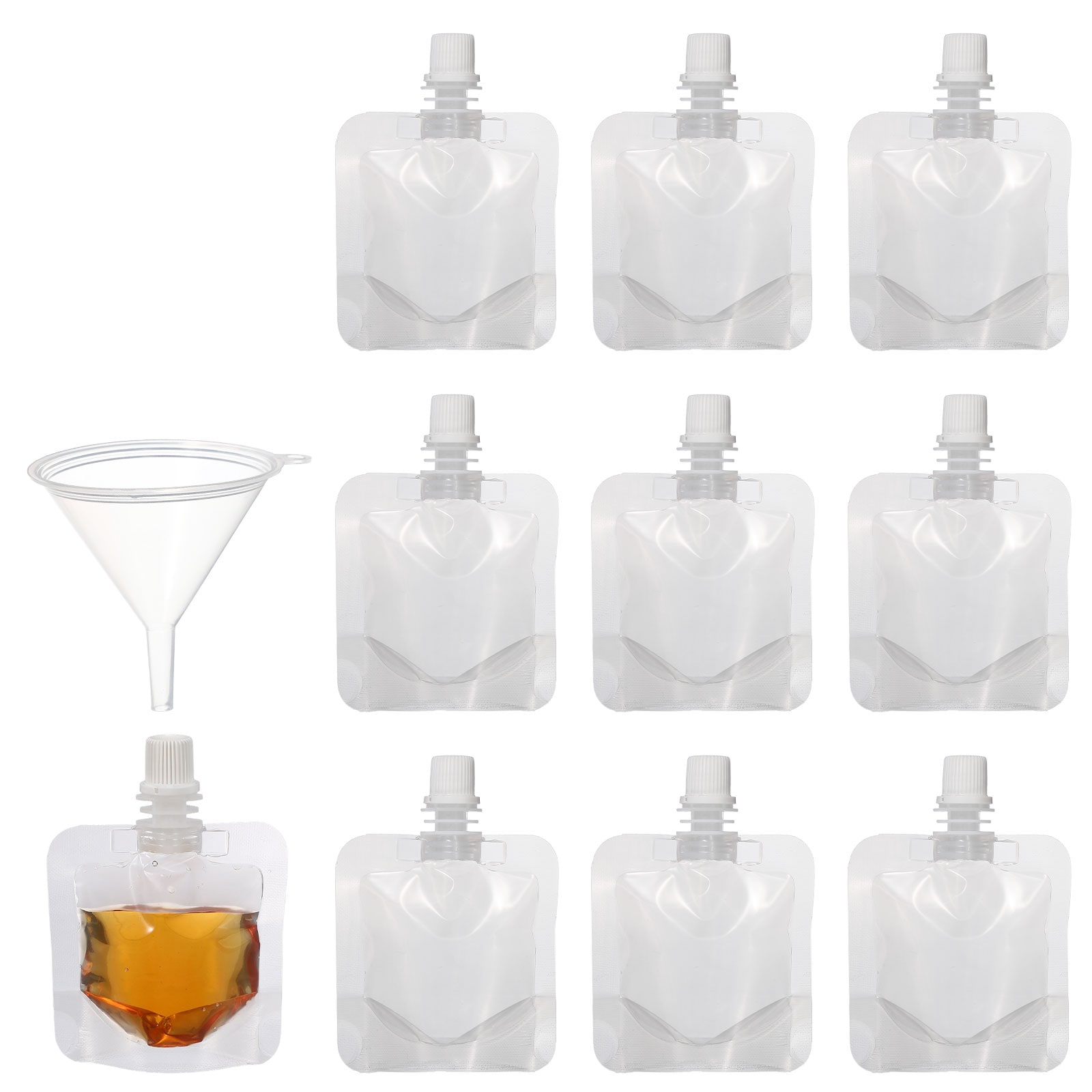 Unique Bargains 12pcs Plastic Flask 1oz Reusable Drink Pouches Water Drinking Flasks with Funnel Leak-Proof for Travel Outdoor Sports Caliber 0.3 in