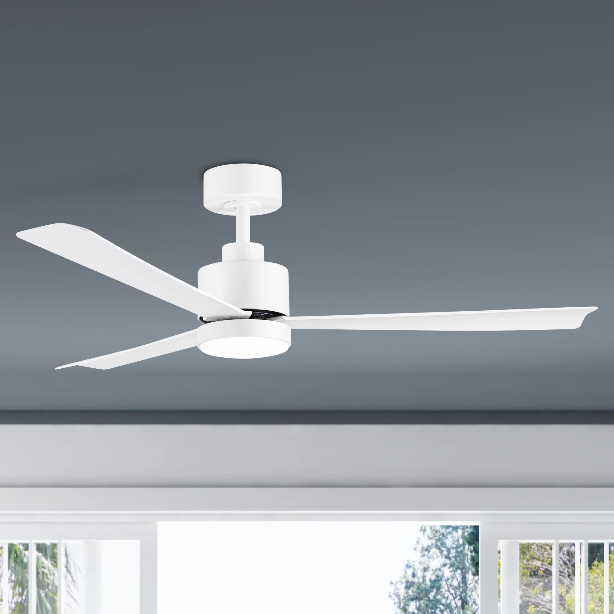 Breezary 30024-AW 52-in Color-Changing Integrated LED Matte White with White Blades Propeller Ceiling Fan With Light - Remote Included ( 3 -Blade )