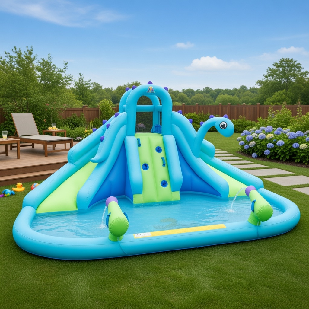 VERYKE Inflatable Water Slide for Kids Ages 3 10 Dual Lane Wet Dry Play Set with Climbing Wall Large Splash Pool and Elevated Safety Handrails Blower Not Included