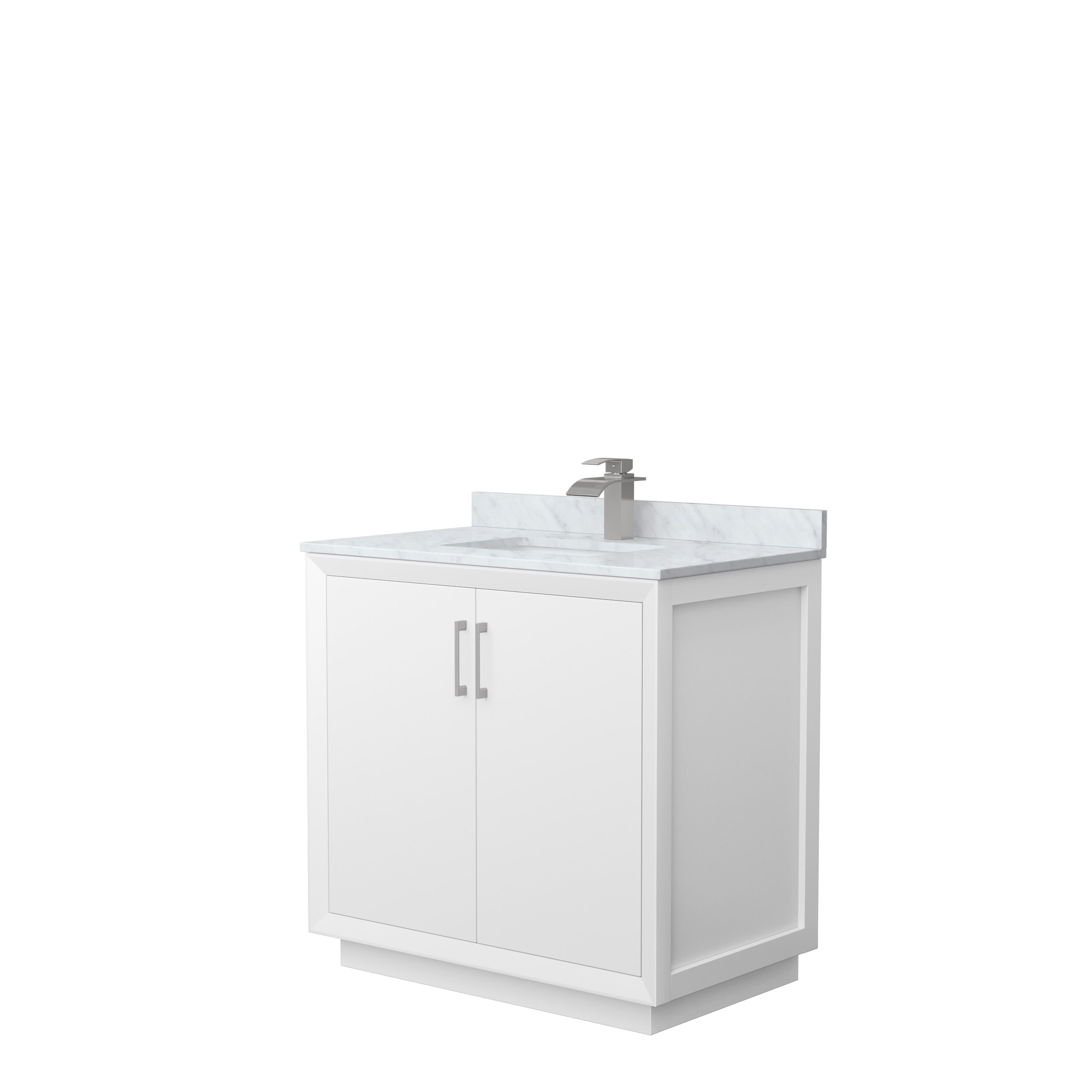 Wyndham Collection WCF414136SWHCMUNSMXX Strada 36-in White with Brushed Nickel Trim Undermount Single sink Bathroom Vanity with White Carrara marble Natural marble Top