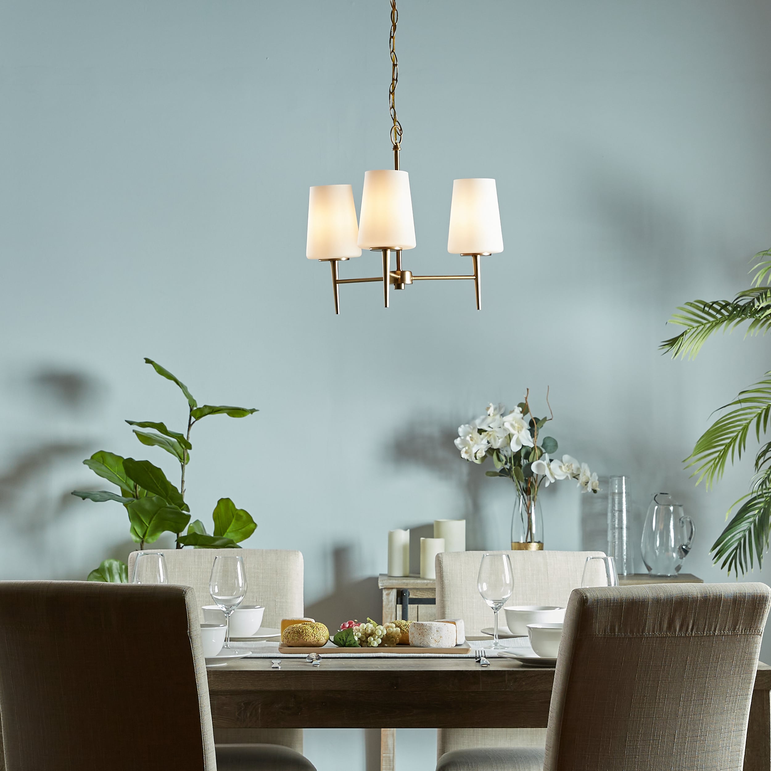 Driscoll Satin Brass and Opal Glass 3-Light Chandelier
