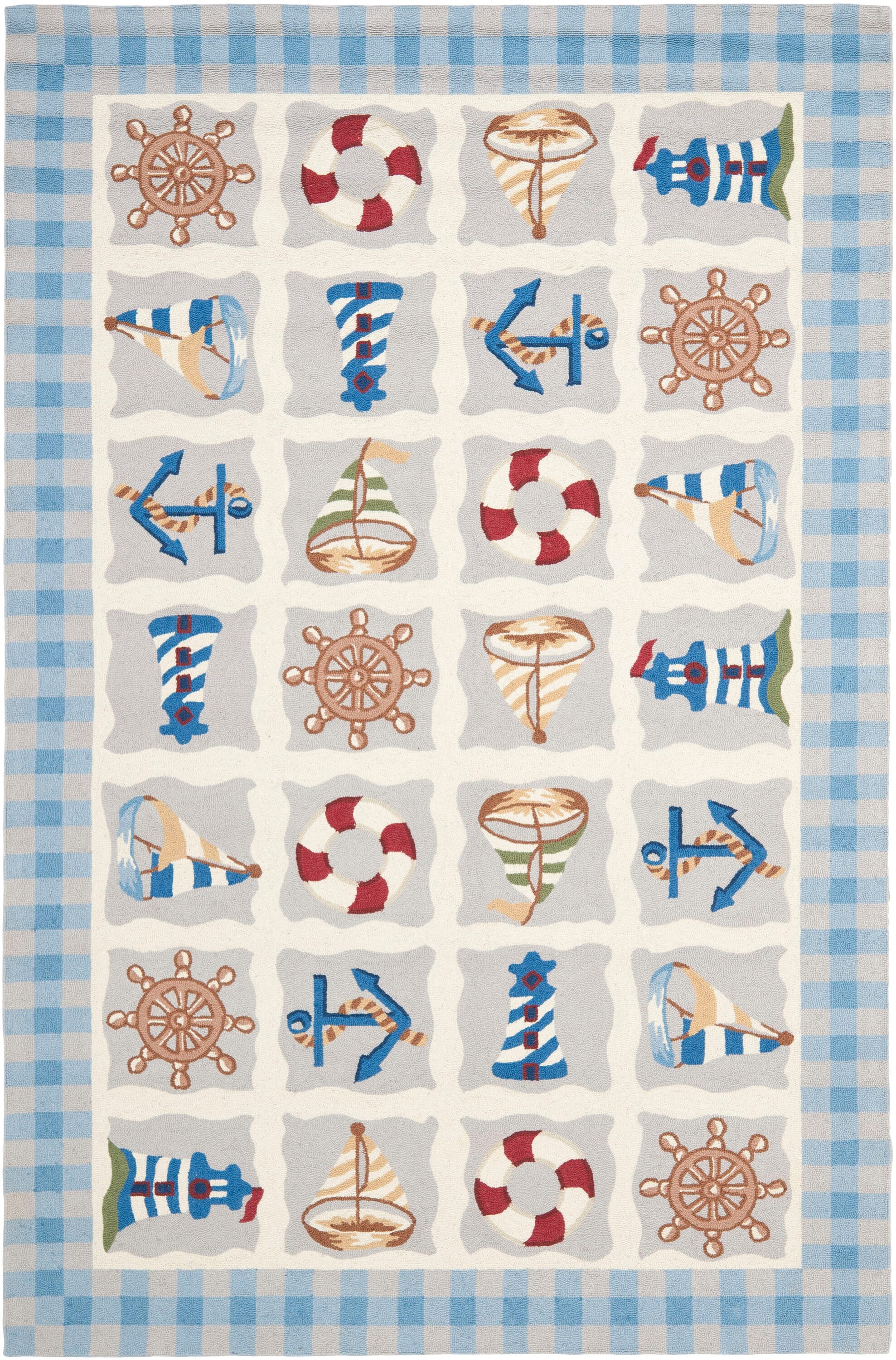 Safavieh HK239A-5 Chelsea Beach Front 5 x 8 (ft) Hooked Wool Gray/Blue Rectangular Indoor Area rug
