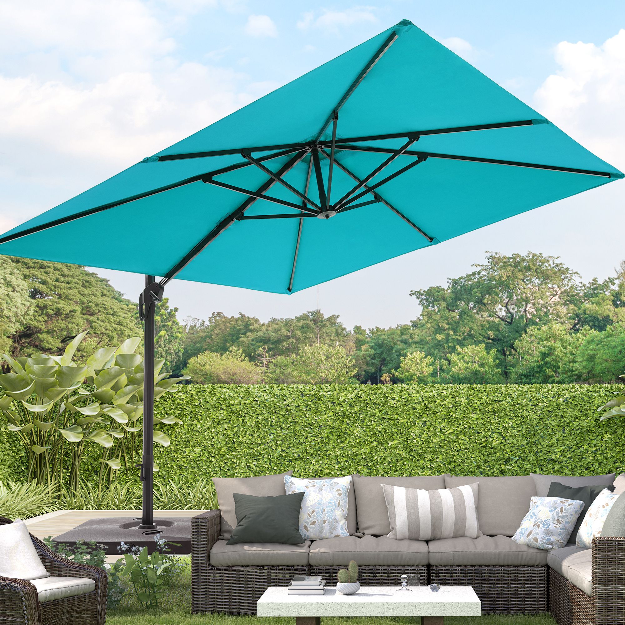 Sonkuki SD-ZD33-LB 10-Feet Aluminum Blue No-tilt Cantilever Patio Umbrella with Base