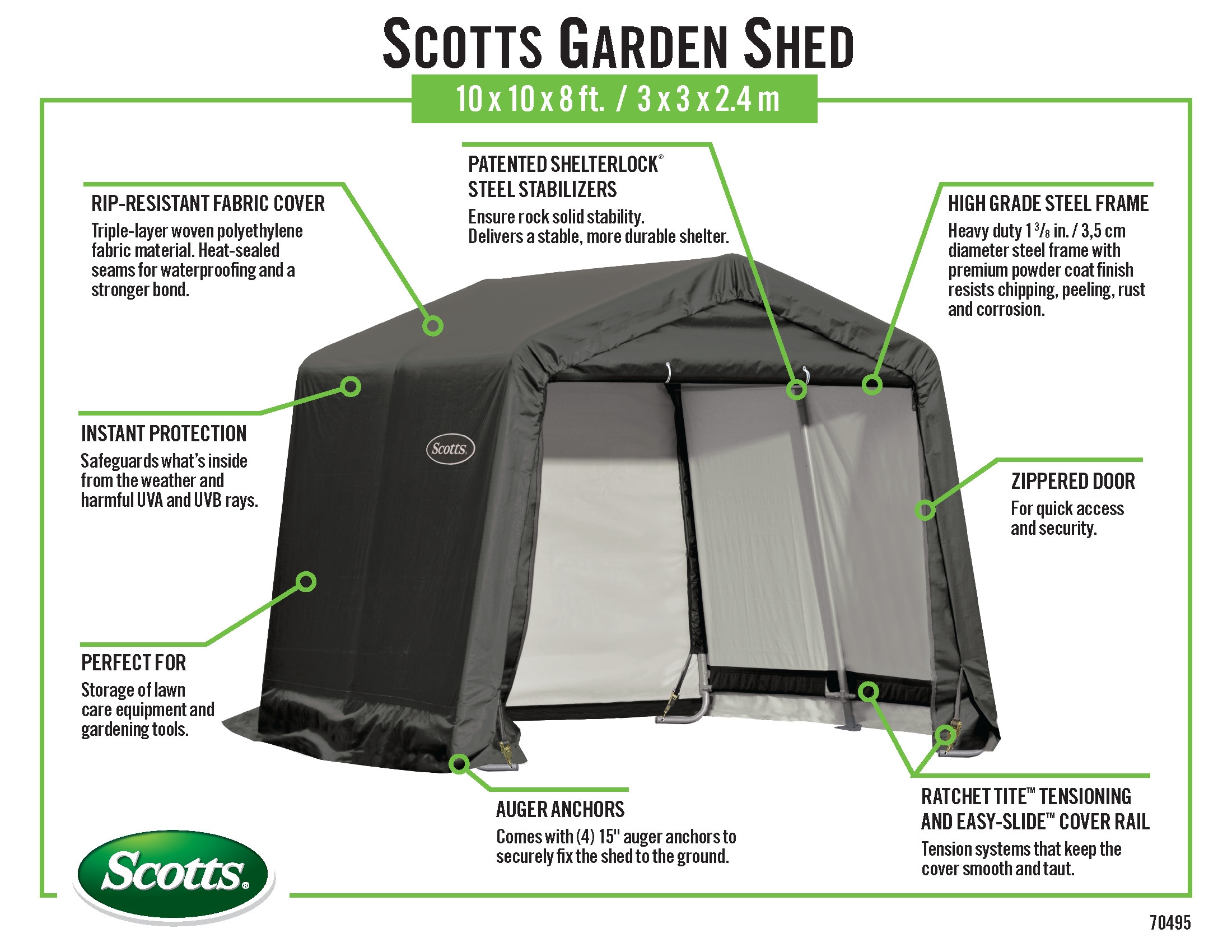 10' x 10' Green Galvanized Steel Storage Shed