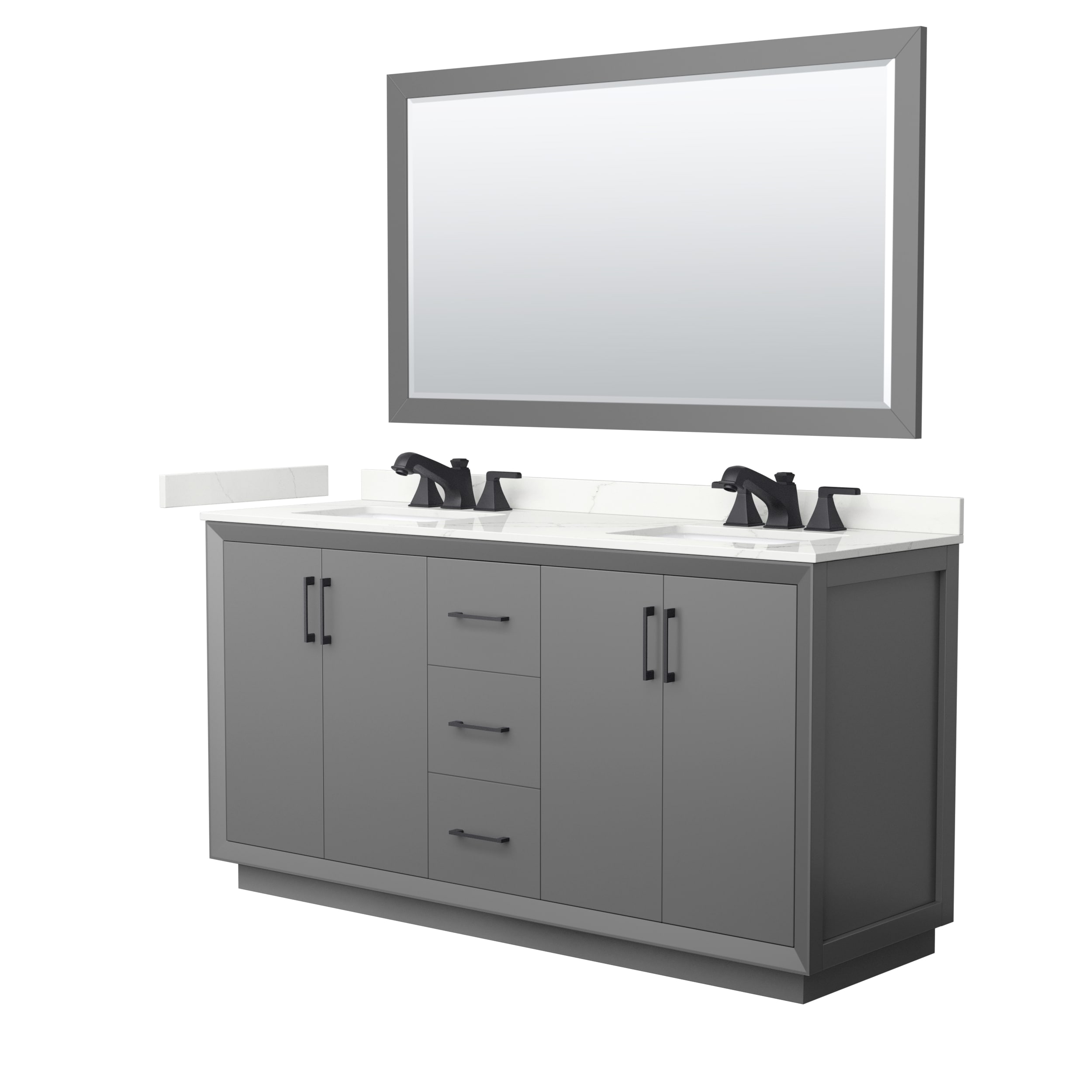 Wyndham Collection WCF414166DGBGTUS3M58 Strada 66-in Dark Gray Undermount Double Sink Bathroom Vanity with Giotto Quartz Top (Mirror Included)