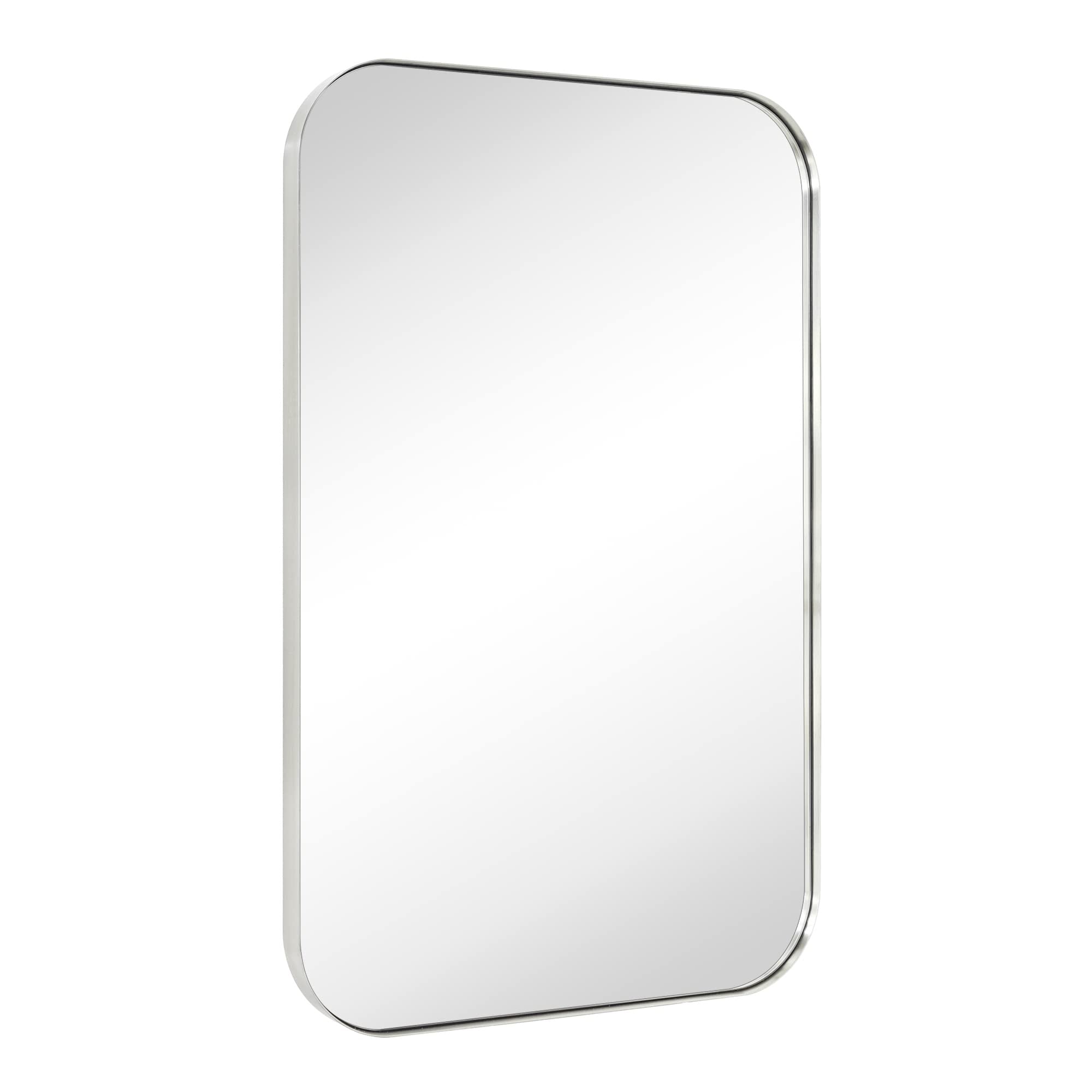 Aoibox  24 in W x 36 in H Rounded Rectangle Brushed Nickel Stainless Steel Frameless Bathroom Wall Mirror