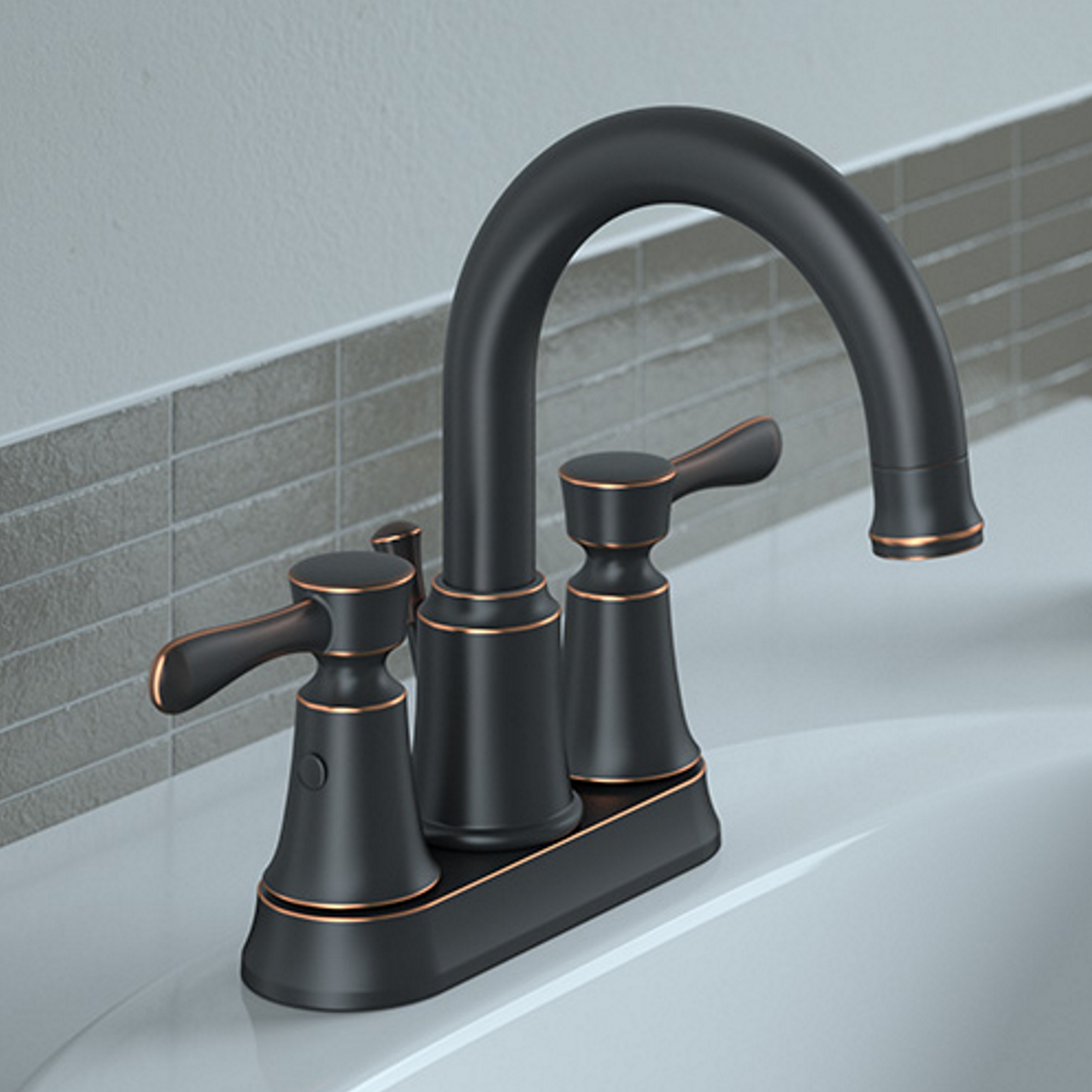 Project Source F51A1141OB Carmen Oil Rubbed Bronze 4-in centerset 2-handle WaterSense High-arc Residential Handle Bathroom Sink Faucet with Drain