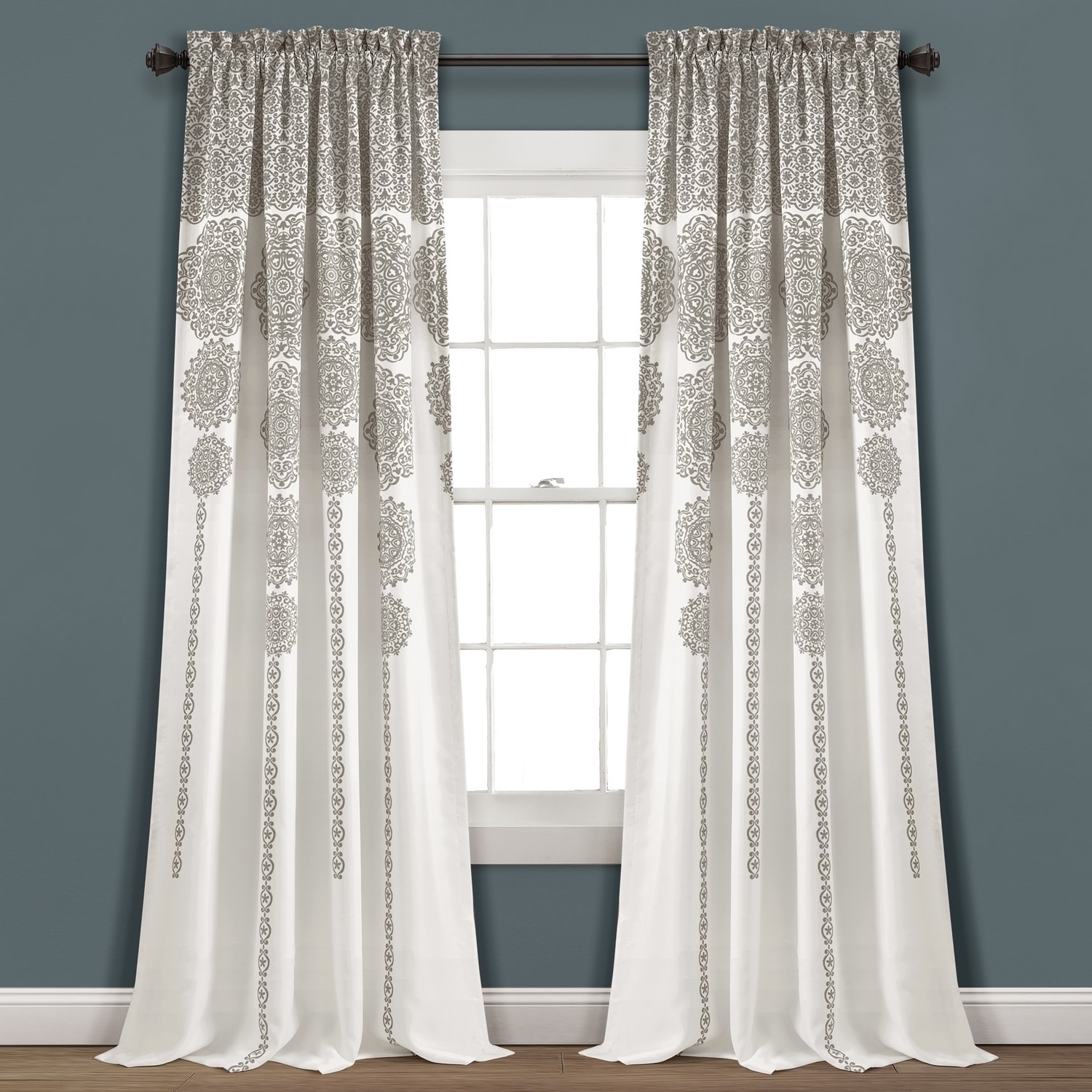 Gray Medallion Pattern Blackout Polyester Window Panels