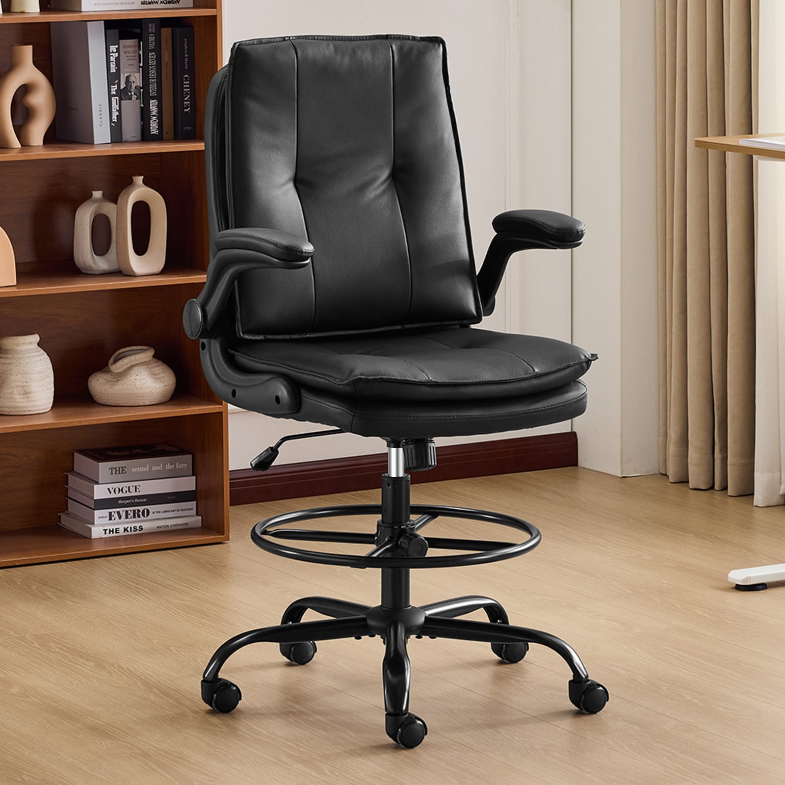 Outopee LO1G98001003 Set of Black Contemporary Ergonomic Adjustable Height Swivel Foam Desk Chair