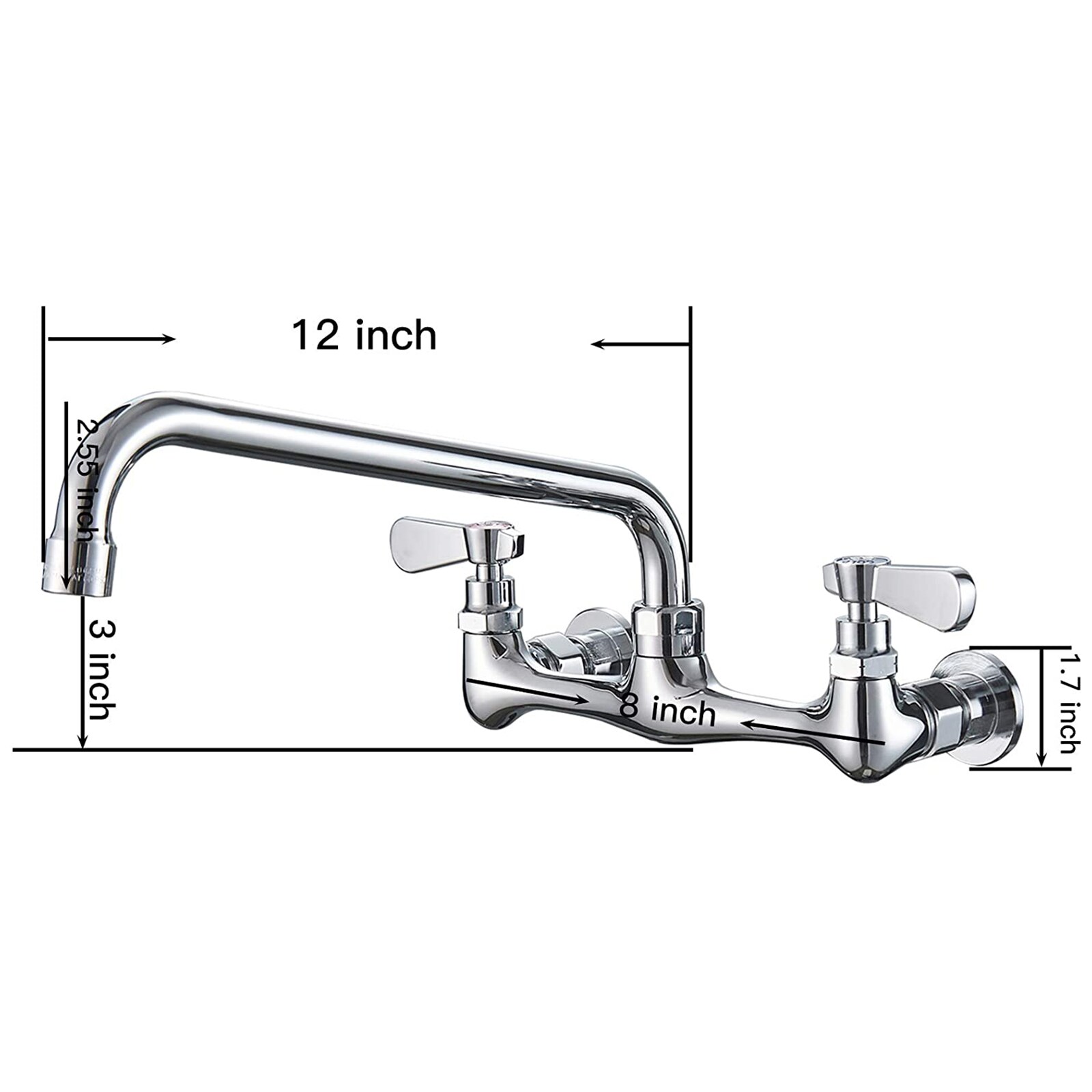 BWE A-94255 Double Handle wall mount kitchen faucet Polished Chrome 2 ...