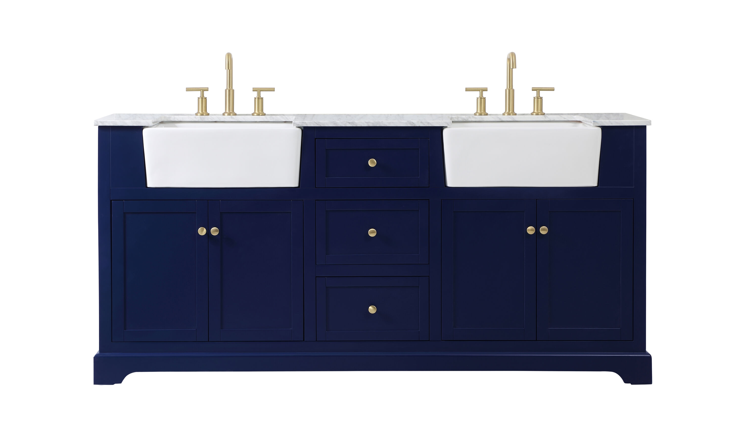 Elegant Decor HF180816DBL Home Furnishing 72-in Blue Farmhouse Double sink Bathroom Vanity with Carrara White Marble Top