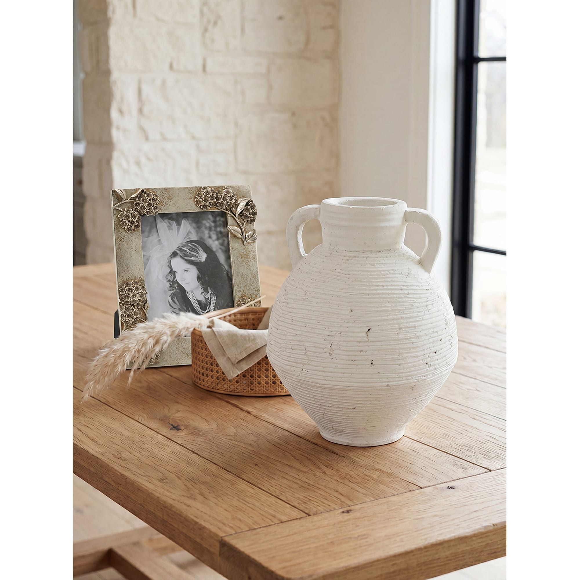 HyperDrop Cart 8.1-in D x 9.8-in H Rustic White Terracotta Vase with Handles Weather-Shield Grade for Patio Accents