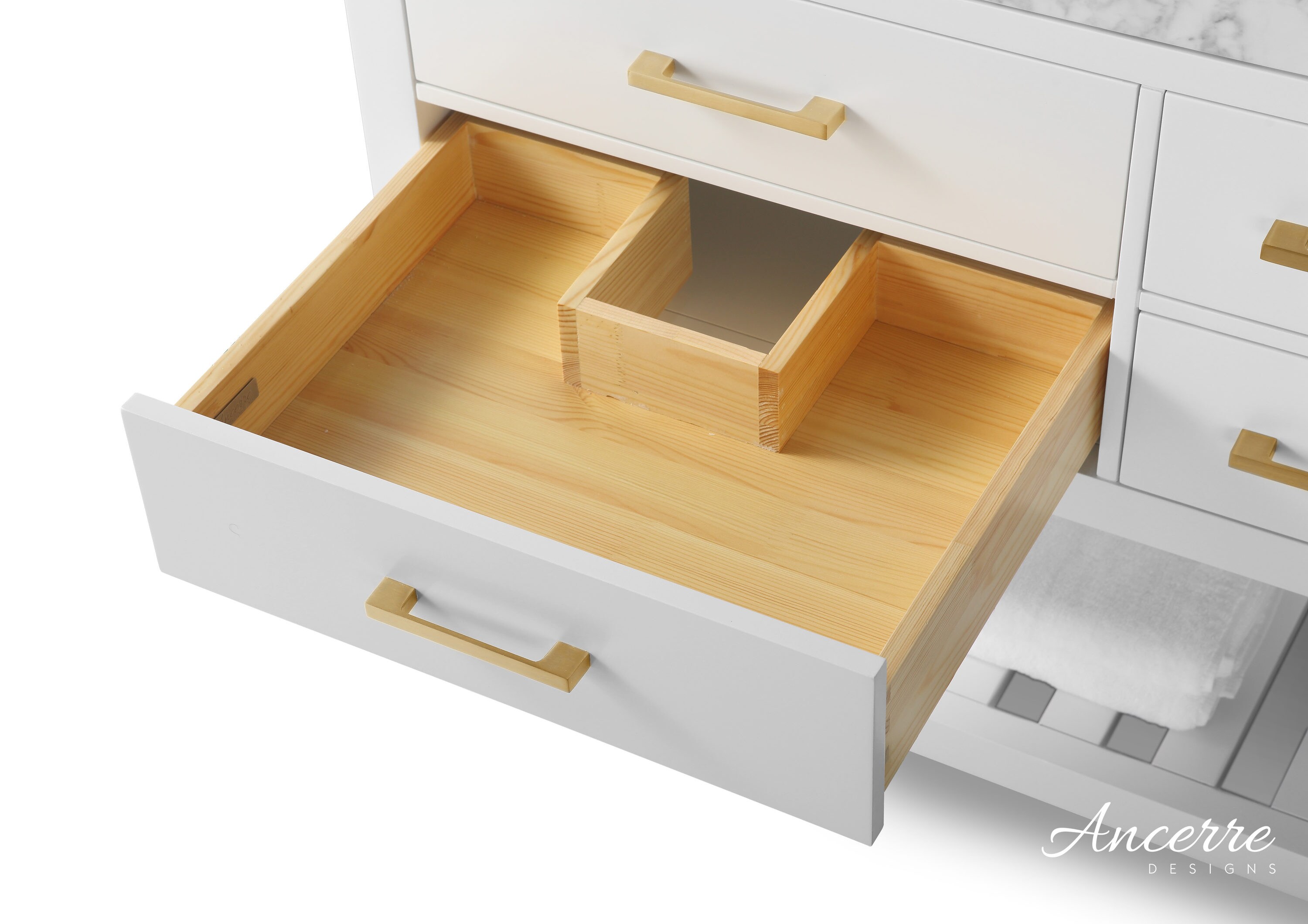 Elizabeth 60'' White Marble Double Vanity with Gold Hardware
