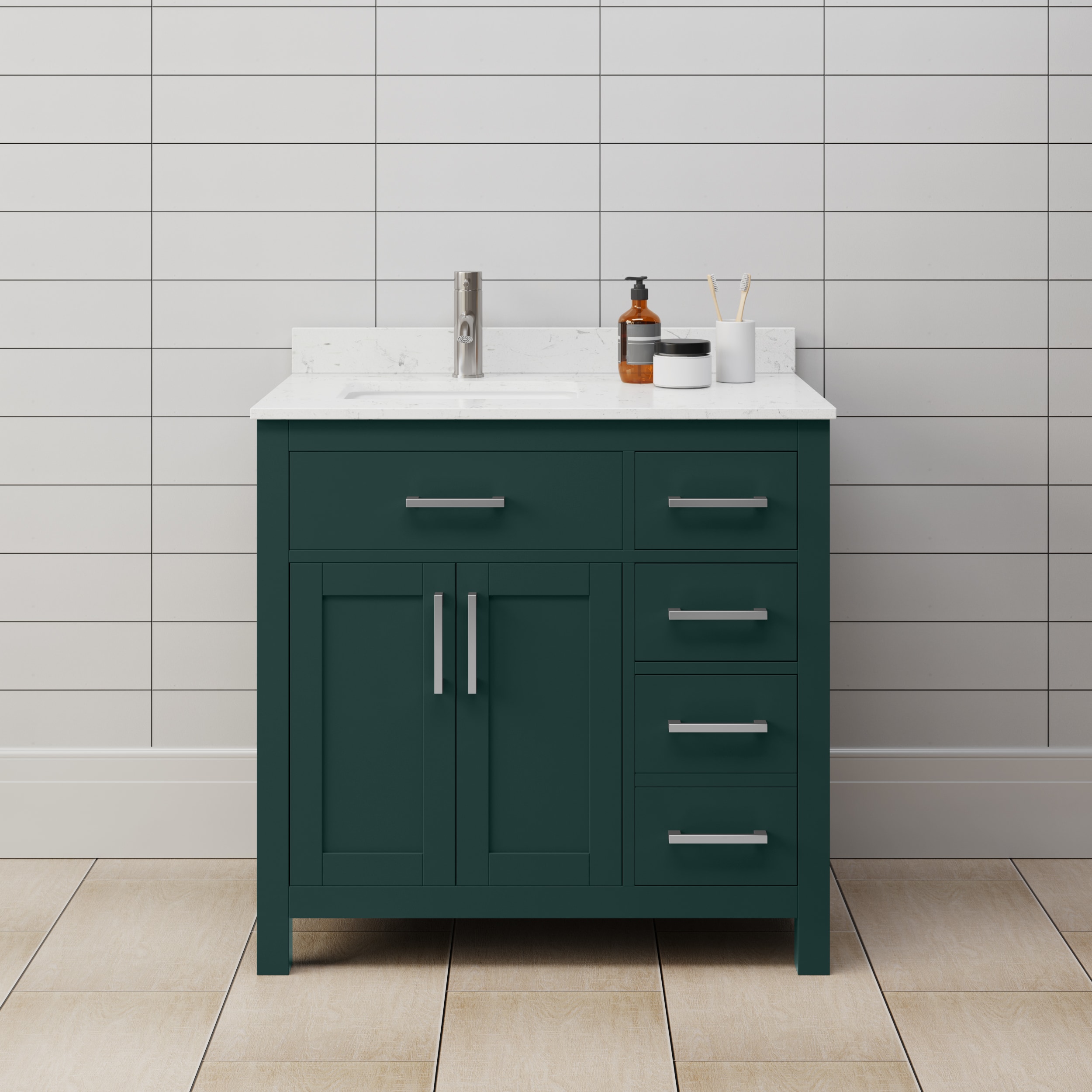 Wyndham Collection WCG242436SGECCUNSMXX Beckett 36-in Green with Brushed Nickel Trim Undermount Single sink Bathroom Vanity with Carrara Cultured Marble Cultured marble Top