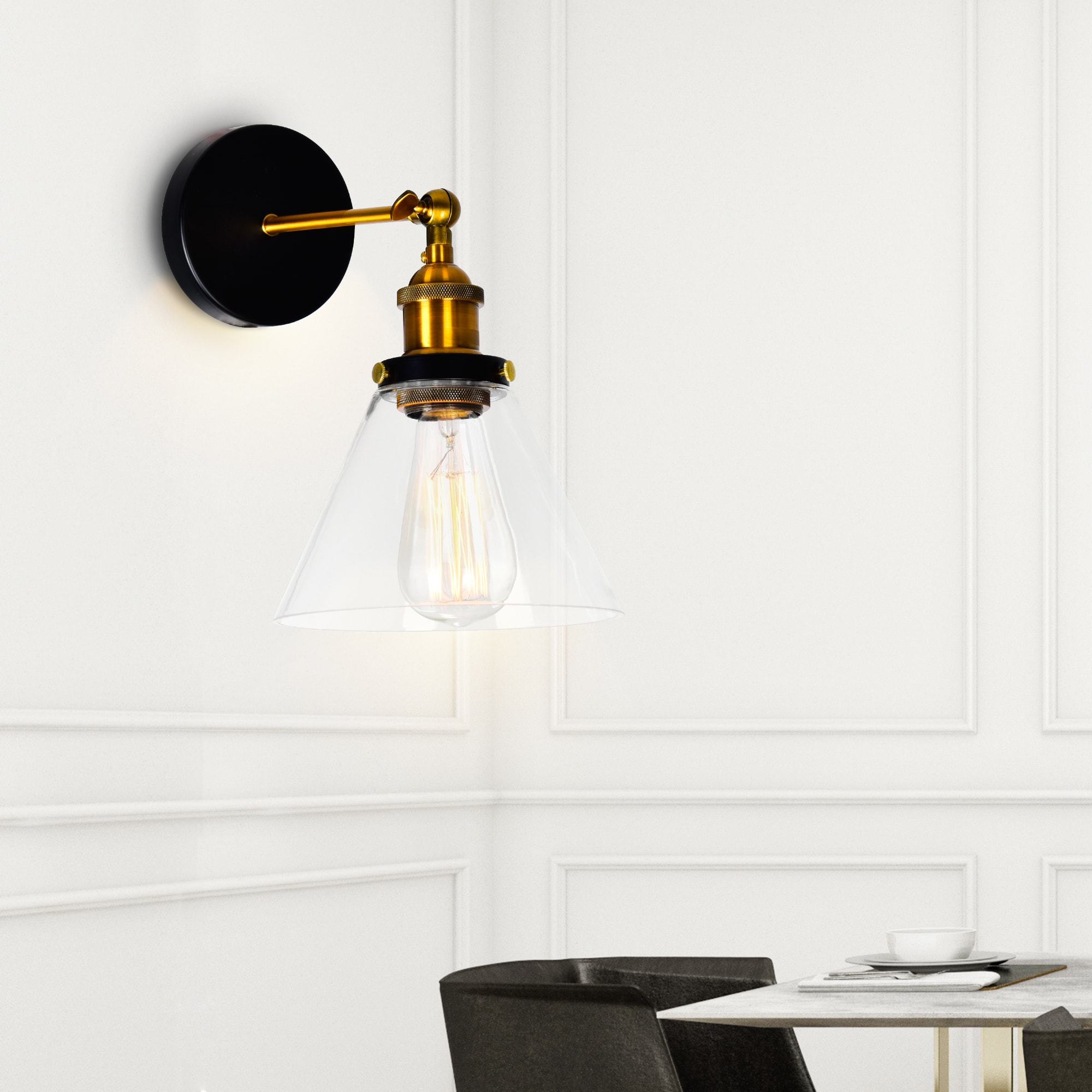 Eustis 12" Black and Gold Brass Direct Wired Sconce
