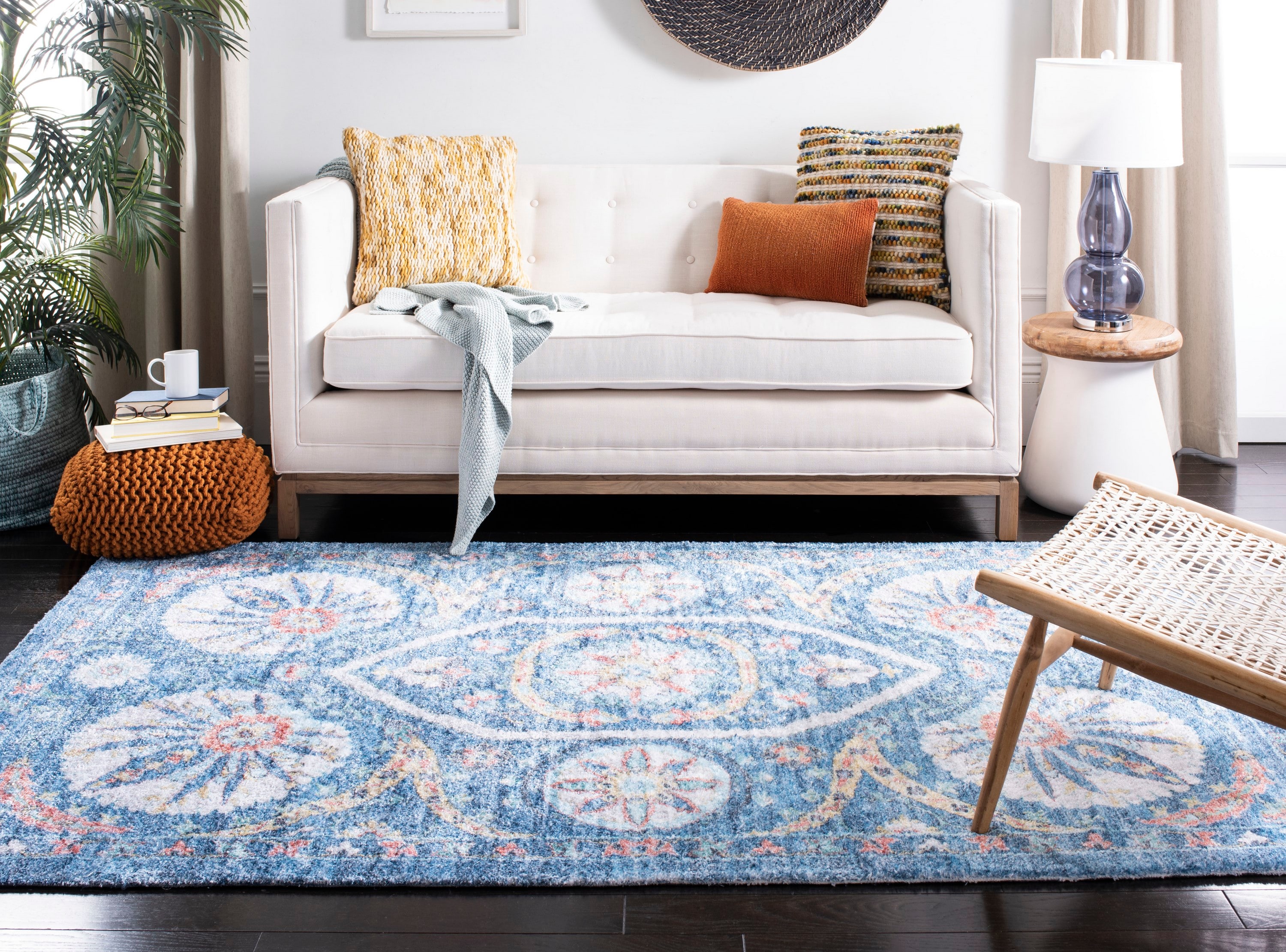 Handmade Saffron Blue & Cream Flatweave Wool-Cotton Blend Rug - 3' x 5'