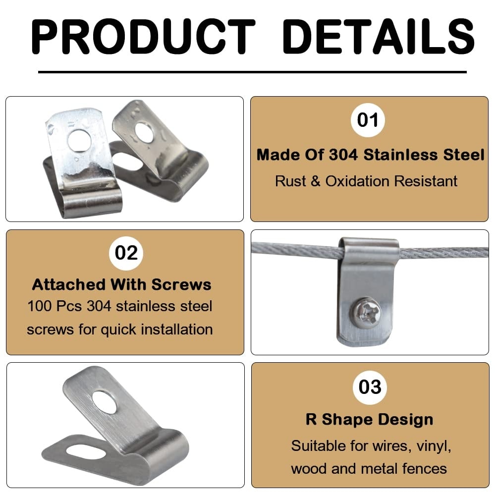 Etokfoks  Stainless Steel Wire Fence Clips 100 Pcs with Screws for 12 16 Gauge Welded Clamps Rust Resistant Easy Install