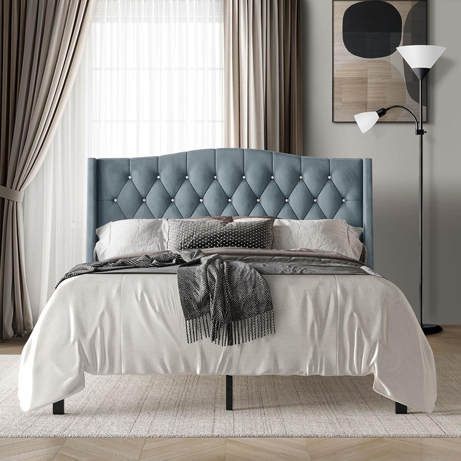 CasePiece C8360QPL-LBL-VV Light Blue Queen Wood Platform Bed