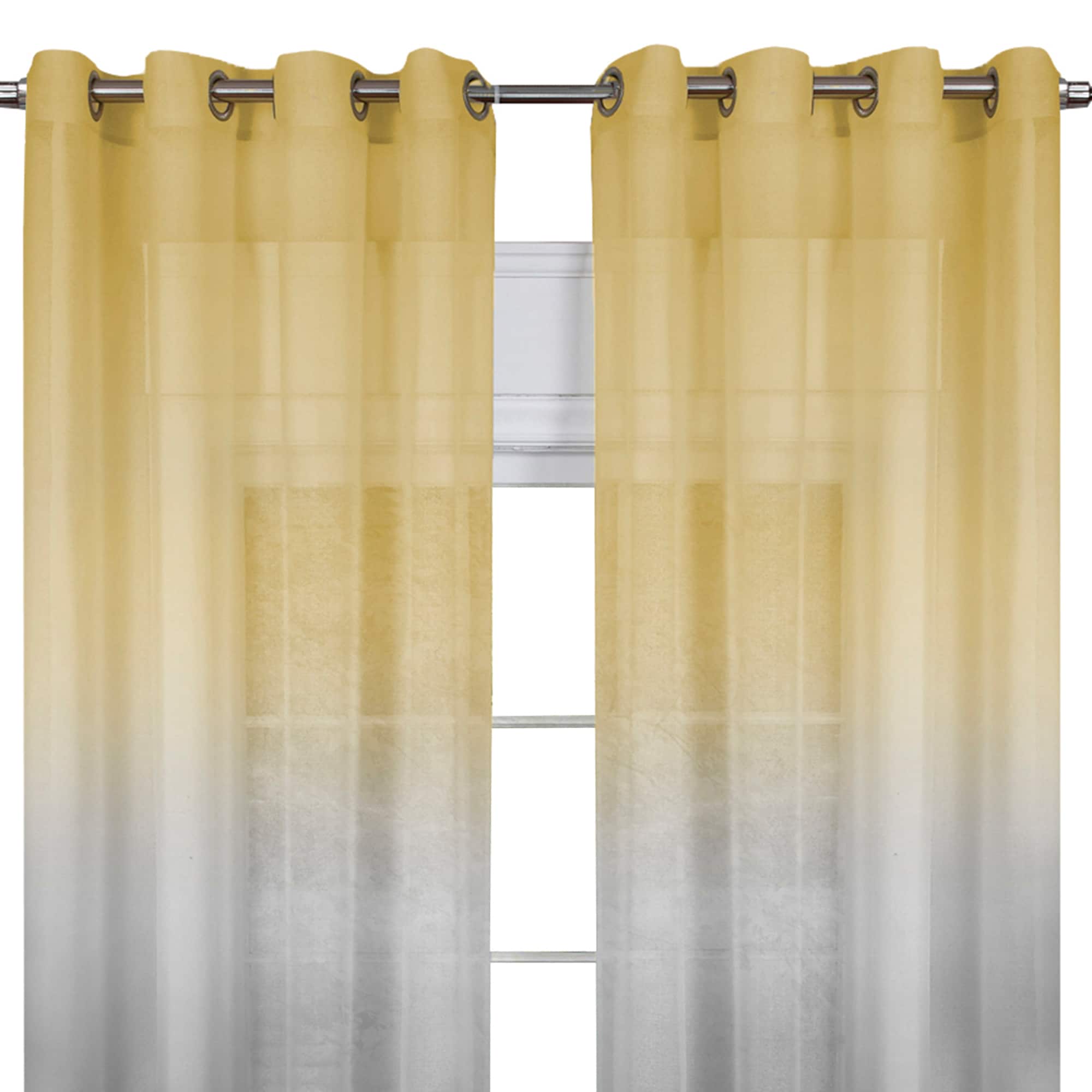 Grey and Yellow Ombre Sheer Grommet Curtain Panel