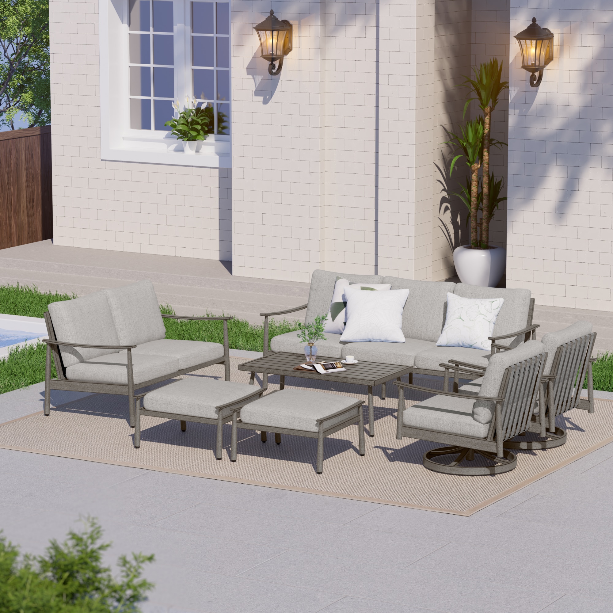  CP-SF7-GG-B6-WL2 7 -Piece Patio Sofa Conversation Set with Gray Cushions