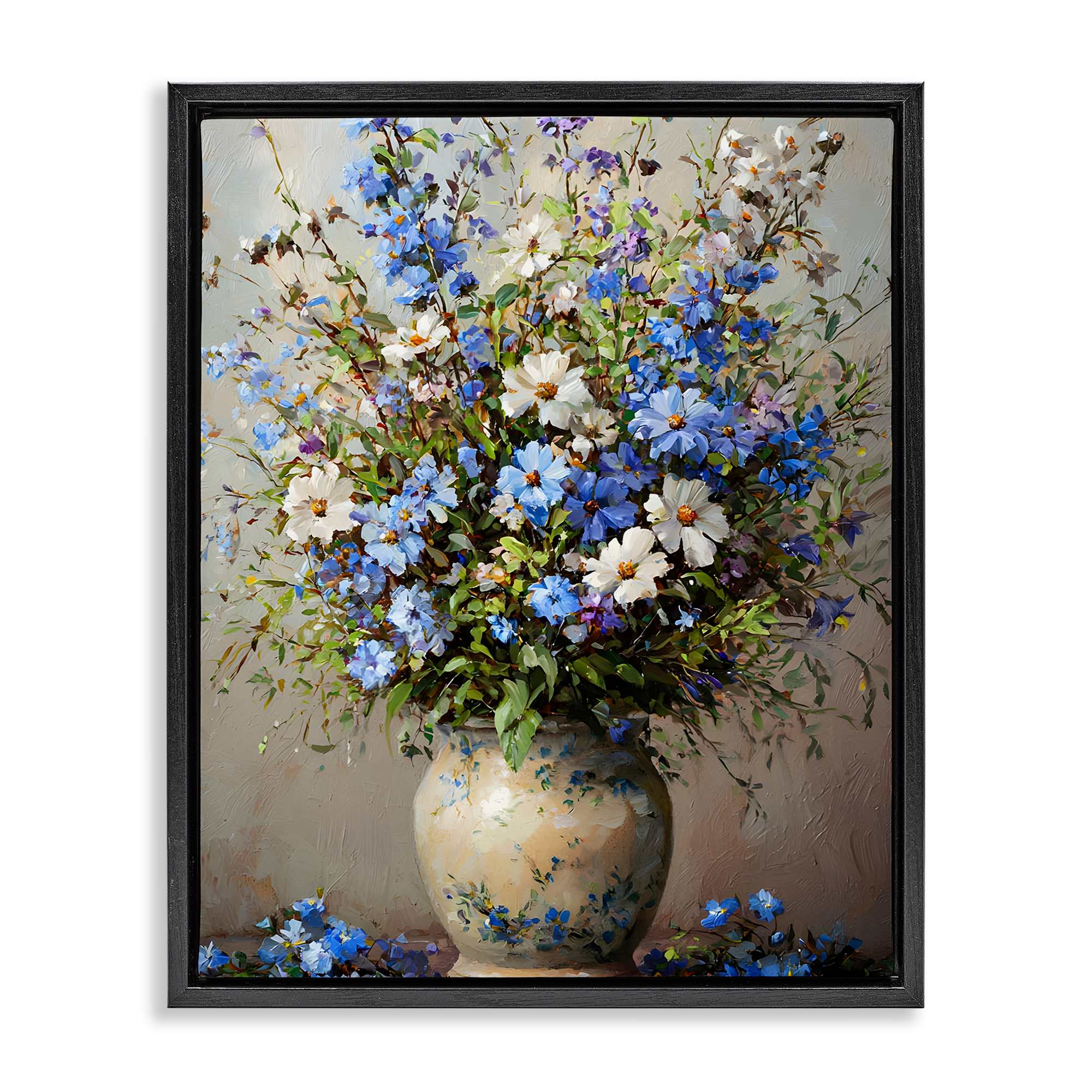 Stupell Industries BT-744-FFB-24X30 Cerulean Flower Bouquet Black Framed Floater Canvas Wall Art By Franklyn Gregory 25 x 31